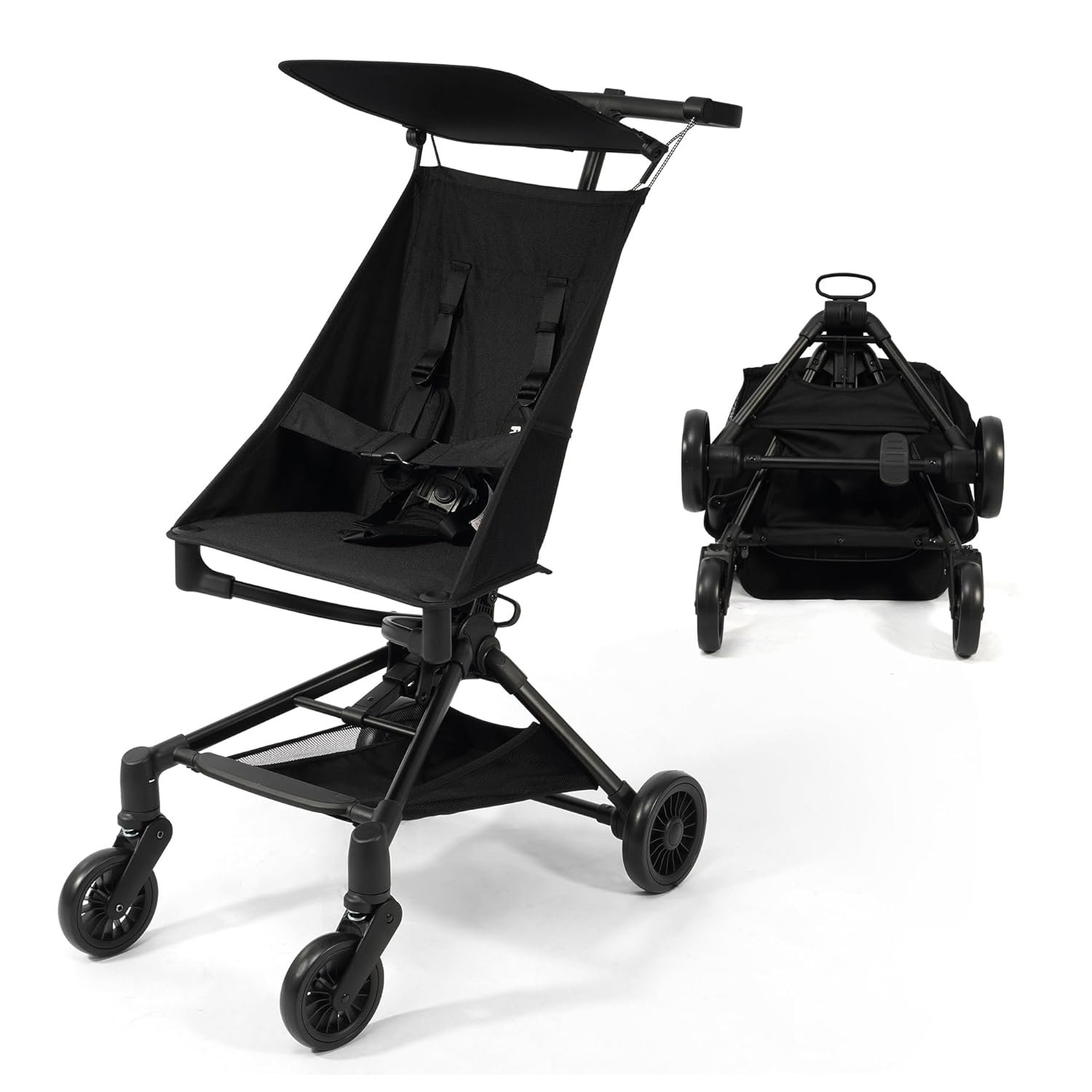 Lightweight Travel Stroller for Airplane,10.5 lbs Compact Foldable Baby Stroller with Sun Visor & Storage Basket,Convenience Airplane Strollers with Lockable Rear Wheels and Breathable Fabric,Midnight