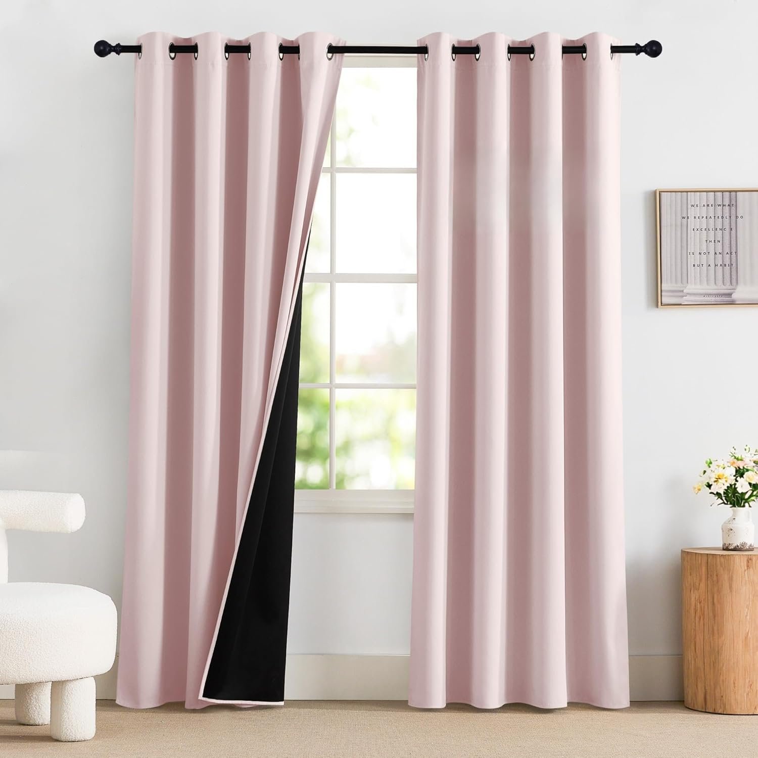 NICETOWN Pink Blackout Curtains 84 Inches Long for Girls Bedroom, 100% Blackout Thermal Insulated Window Drapes Room Darkening Curtains for Baby Nursery with Grommet Top, 52″ W, 2 Panels