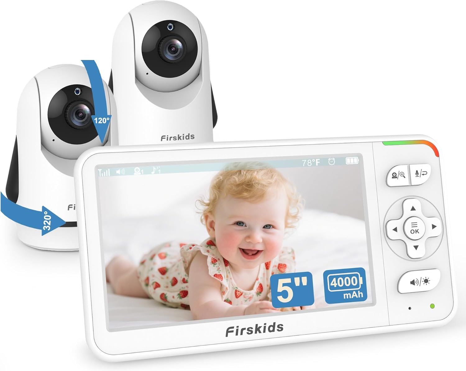 5″ Baby Monitor with Dual Cameras and Audio – Secure No Wi-Fi Pan-Tilt-Zoom 2 Cameras｜32H Battery｜2-Way Talk｜Temperature Sensor｜Auto Night Vision – Ideal for Babies, Elderly, Nursery Monitoring