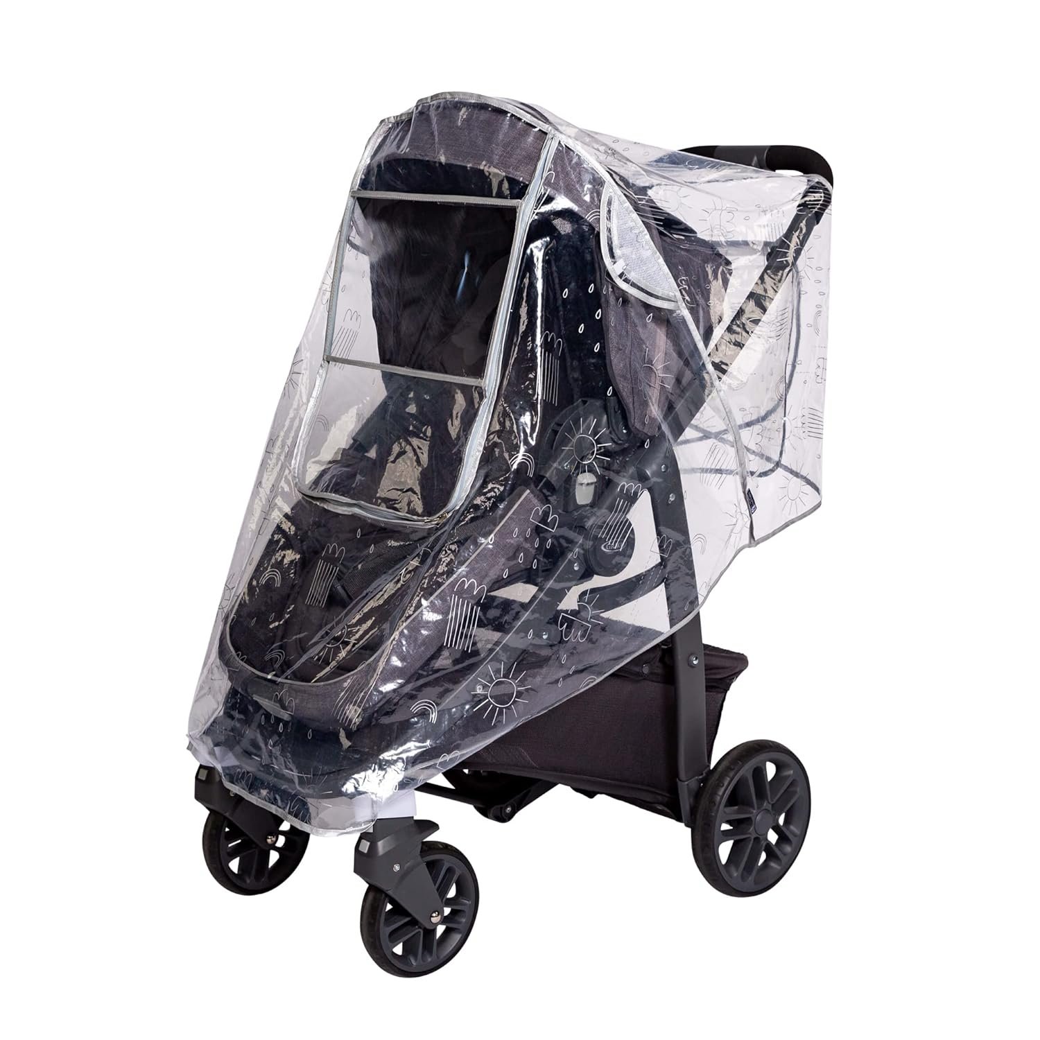 J.L. Childress Deluxe Stroller Rain Cover – Stroller Poncho, Baby Stroller Accessories for Travel, Universal Fit, Lightweight Weather Shield, Protects from Wind & Snow – Single, Pattern