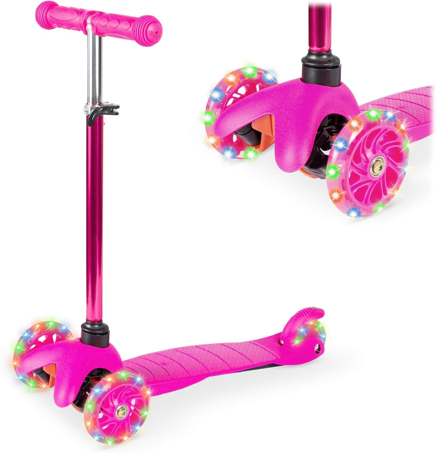Best Choice Products Kids Scooter with LED Light-Up Wheels, 3-Wheel Lean-to-Steer Toddler Scooter Ages 3+, Adjustable Height Handlebar, Stable Non-Slip Deck, Easy Assembly – Pink