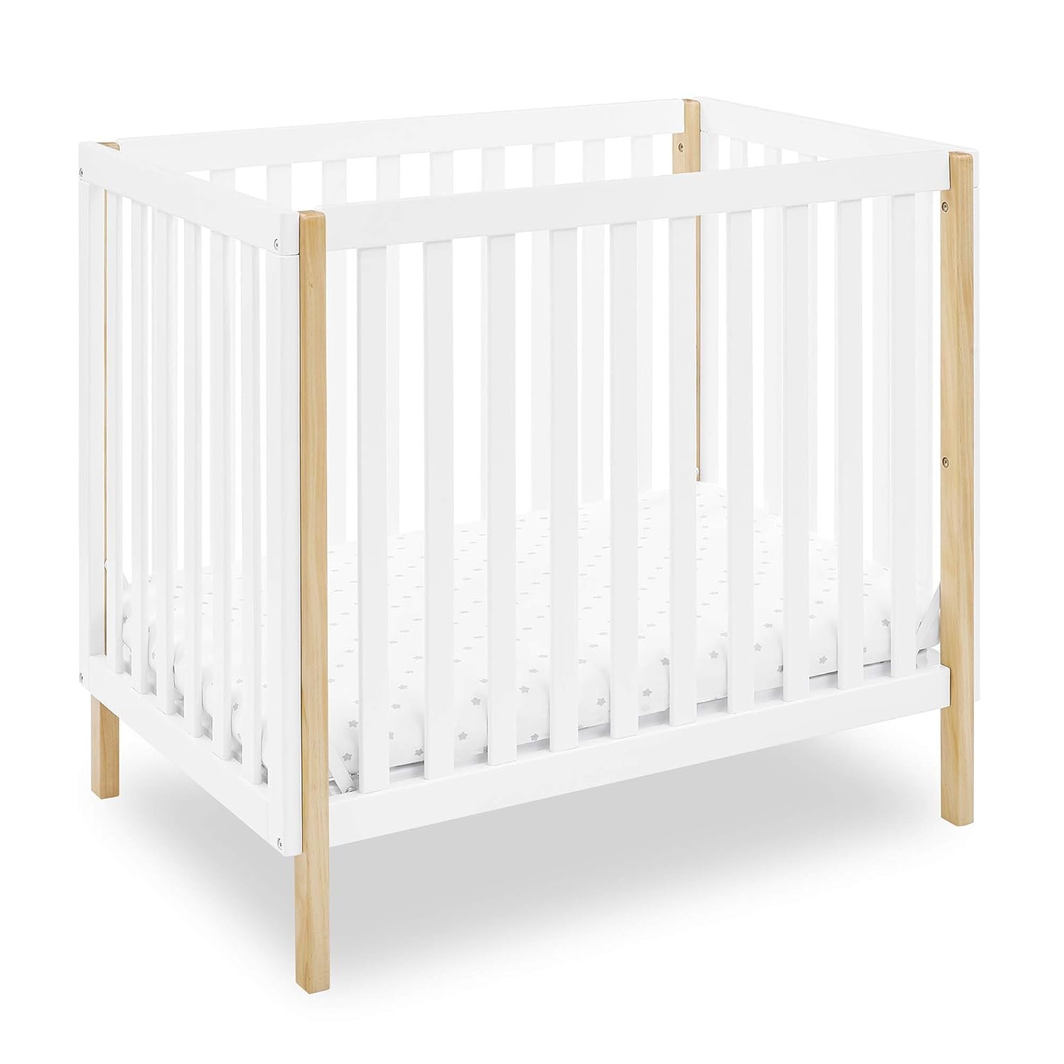 Delta Children Gio Mini Crib with 2.75″ Mattress Included, Bianca White/Natural