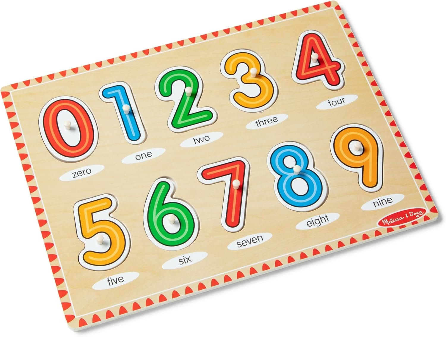 Melissa & Doug Lift & See Numbers Wooden Peg Puzzle – 10 Pieces Number Puzzles for Toddlers and Kids Ages 1+ – FSC-Certified Materials