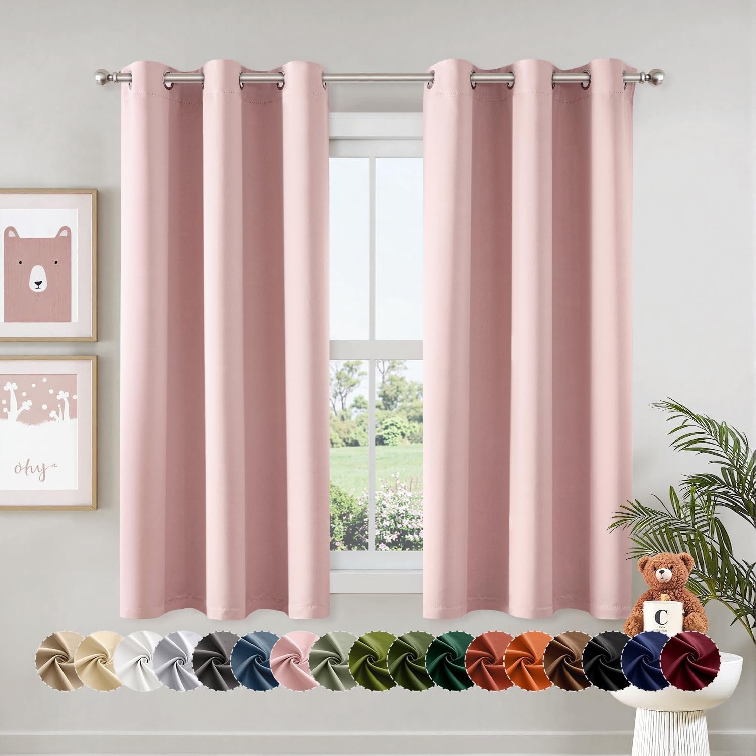 MIULEE Baby Pink Blackout Curtains for Bedroom Living Room 63 Inches Long 2 Panels, Thermal Insulated Room Darkening Drapes Grommet Noise Reducing Light Blocking Window Treatments 40×63 Inch