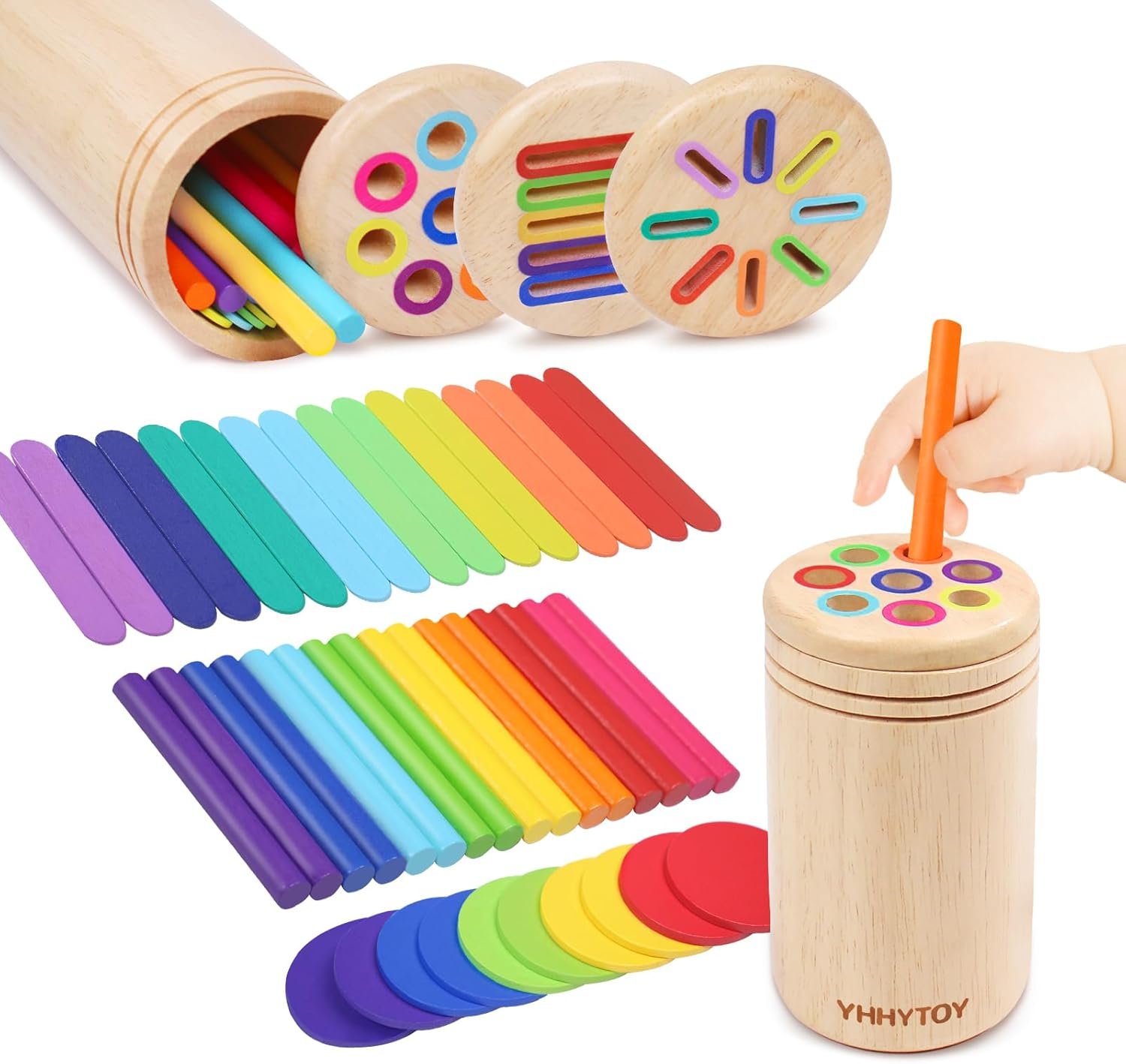 YHHYTOY Montessori Toys for 2 3 4 Years Old, 3 in 1 Educational Sensory Color Sorting Toys for Toddlers 1-3, Fine Motor Skills Preschool Learning Activities, 2 3 4 Year Old Girls Boys Birthday Gifts