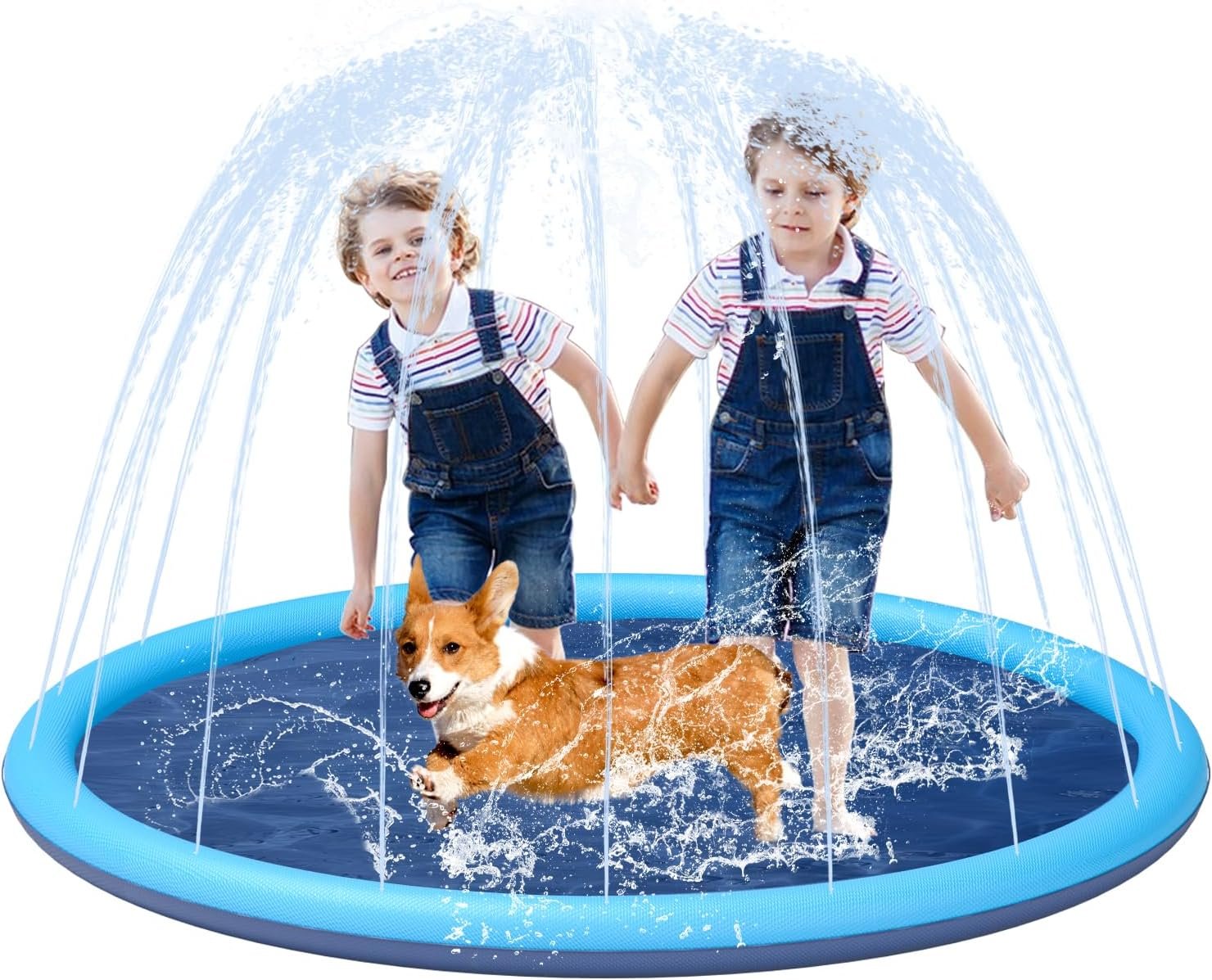 YSJILIDE Non-Slip Large Sprinkler Splash Play Mat,Splash Pad for Kids and Dog (Blue, XL-68)