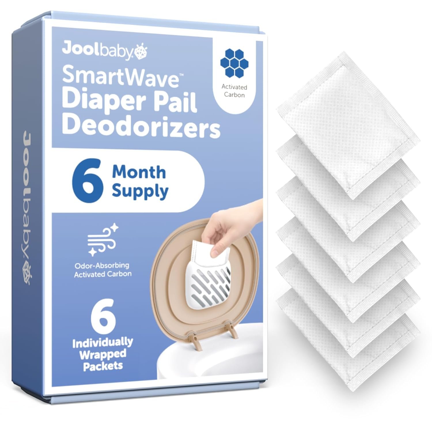 Jool Baby Diaper Pail Deodorizers – Activated Carbon Helps Eliminate Odors & Keep Your Nursery Smelling Fresh – Fragrance-Free (6 Pack)