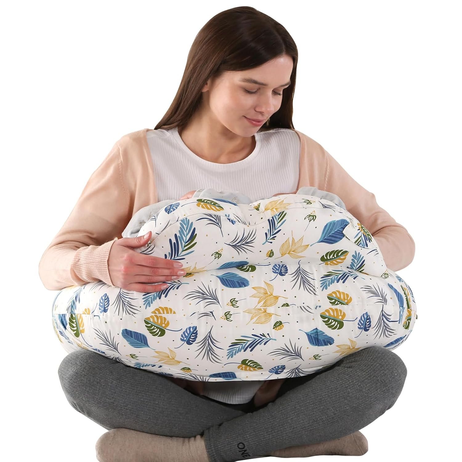 BATTOP Nursing Pillow for Breastfeeding – More Support for Mom, Feeding Pillow with Removable Cover and Adjustable Waist Strap, Plus Size Breastfeeding Pillow