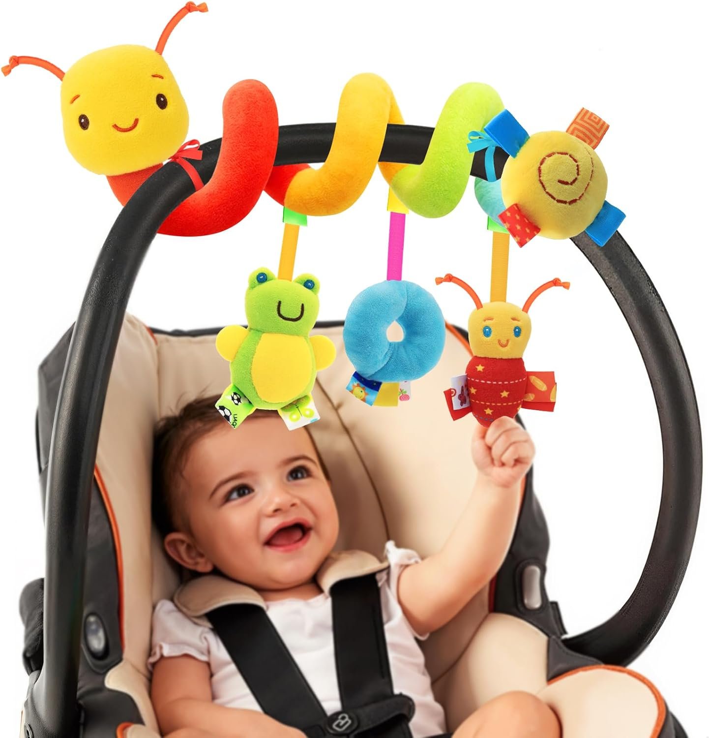 FPVERA Spiral Car Seat Toys – Baby Sensory Soft Plush Hanging Toys for 0-12 Months Stroller Crib Accessories, Essentials for Expecting Moms & Baby Shower Registry Gift
