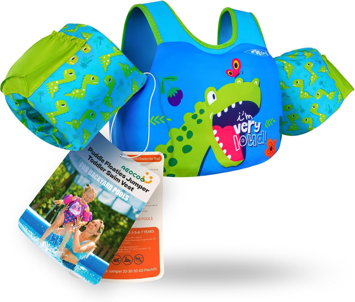 AEOCOO Puddle Float Jumper 20-30-50-60-70 Pounds, Toddler Swim Vest for 1-3-5-6-9 Years Old, Pool Floats with Swimming Arm Floaties Swim Jacket & Water Wings for Kids Swimmies, Boys, Girls, Niños