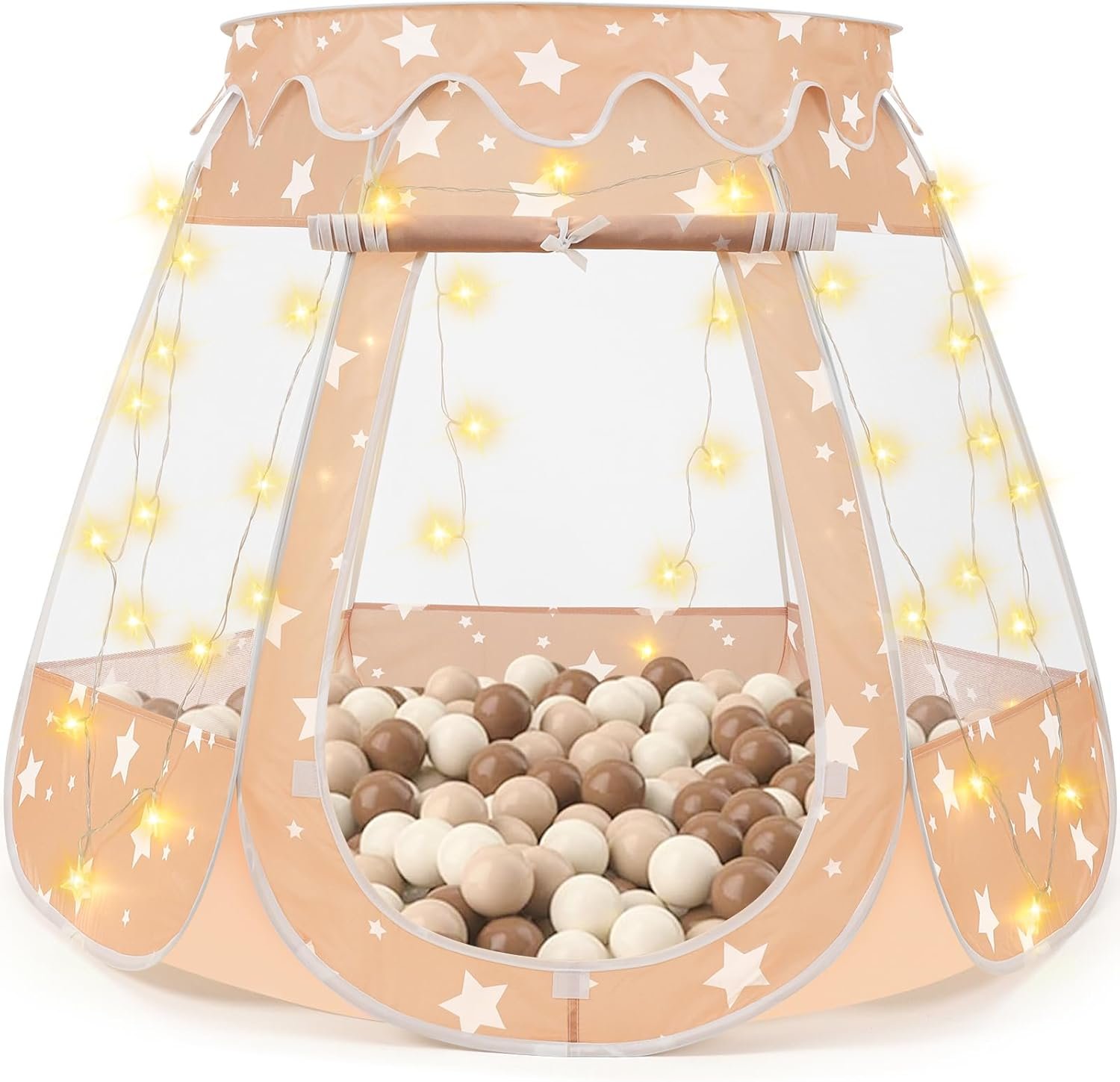 Crayline Pop Up Princess Tent with Star Light, Toys for 1 2 3 Year Old Girl Birthday Gift, Ball Pit for 12-18 Months Baby Girl Gifts Toddler Toys, Easy to Pop Up and Assemble(Brown)