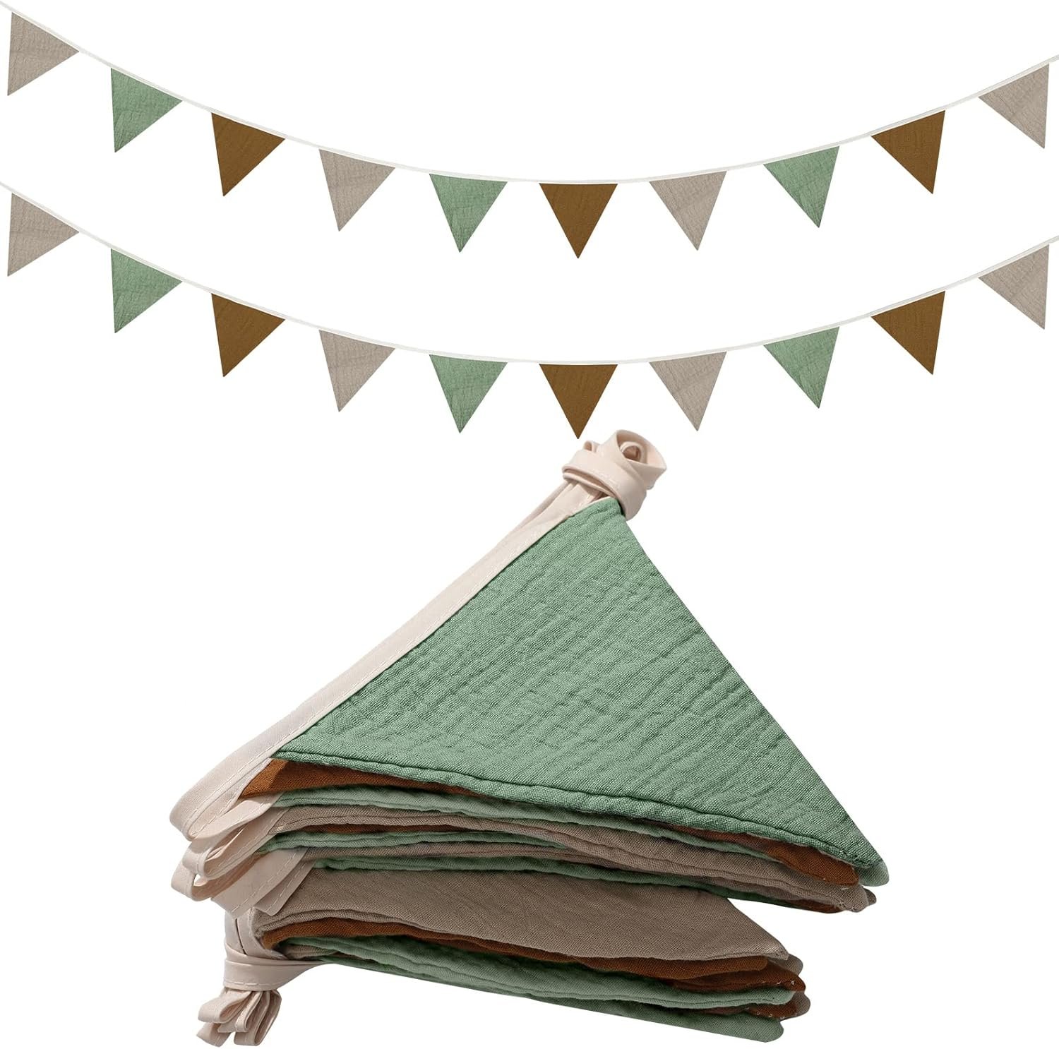 Oudain 2 Pcs Pennant Banner Flags Nursery Garland Triangle Bunting Flags Playroom Wall Decor Banner for Nursery Baby Shower Birthday Boho Wedding Party Event, Each 7.75 ft(Retro Color)