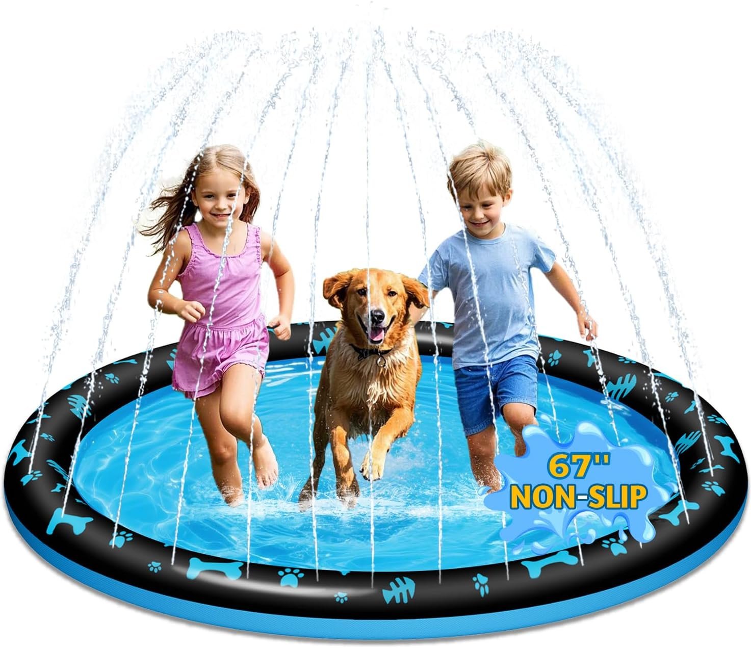 67″ Splash Pad for Kids and Dogs, Non-Slip Sprinkler Play Mat, Outdoor Water Toys for Toddlers 1-3 & Kids Ages 4-8, Backyard Summer Water Play