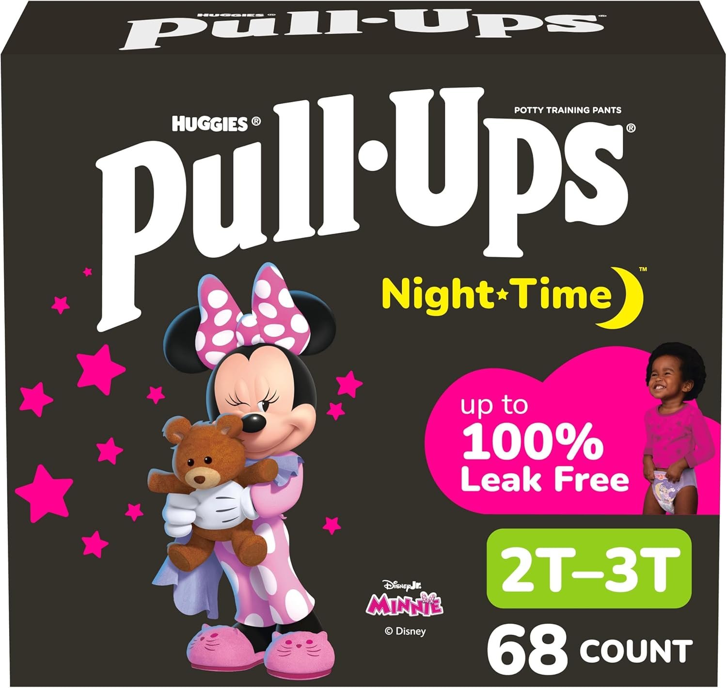 Pull-Ups Girls’ Nighttime Potty Training Pants, Training Underwear, 2T-3T (16-34 lbs), 68 Ct, Packaging May Vary