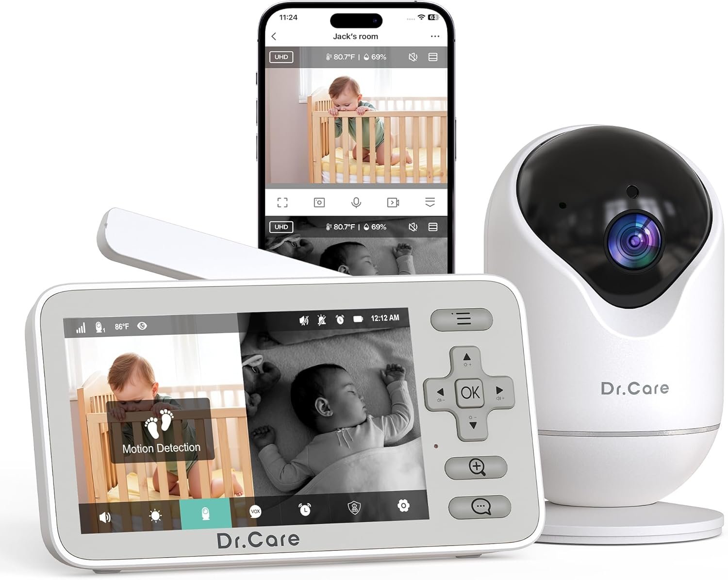 Dr.Care VistaView Lite Smart WiFi Baby Monitor – 4″ 720P Split Screen & 1080P Camera App Control, Motion Alerts, HD Night Vision, Triple Security, 2-Way Talk, Video Recording, Multi-User