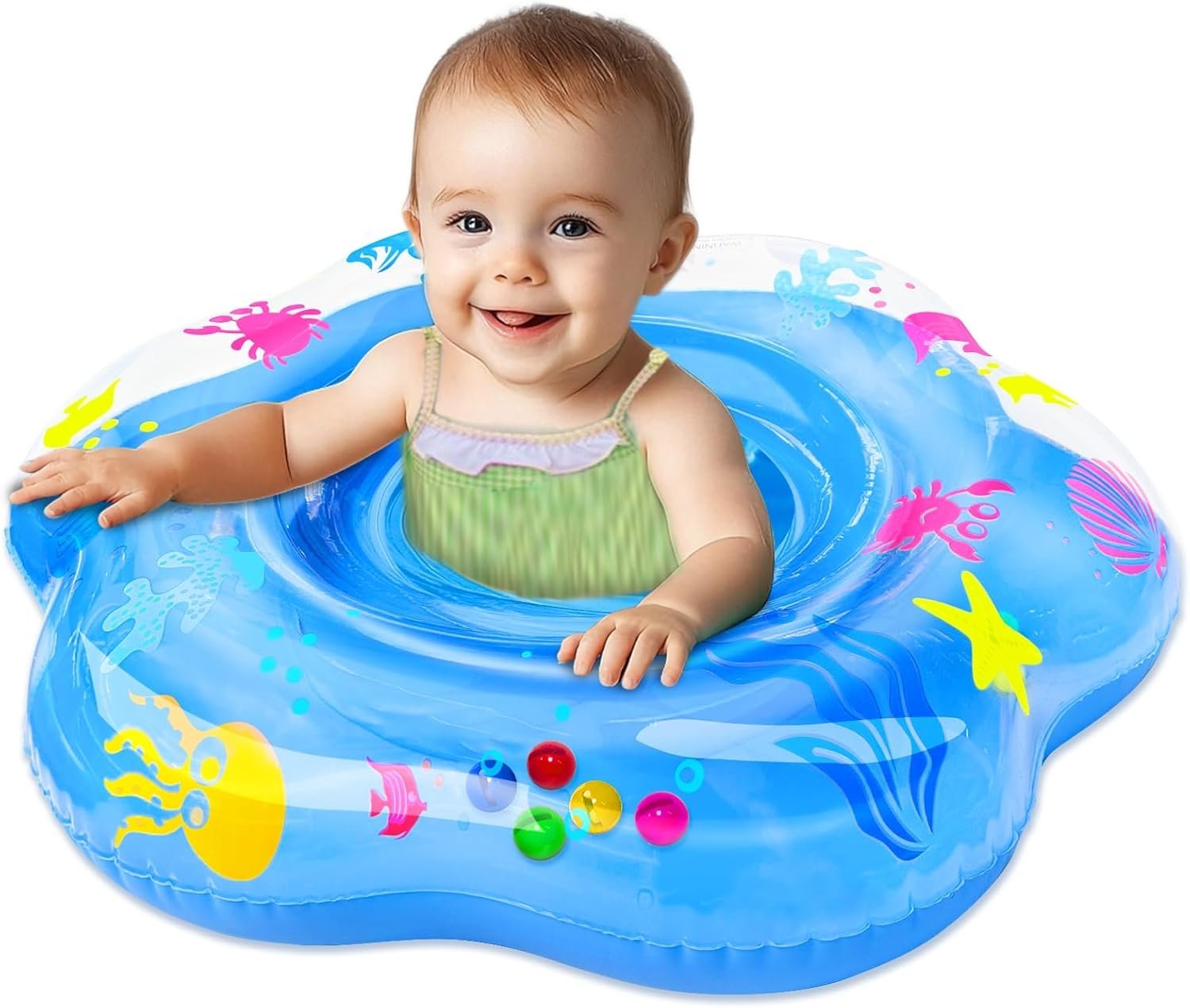 25.6″ Extra-Wide Baby Pool Float for 6-36 Months, Anti-Flip Safety Toddler Swimming Float, Inflatable Swim Trainer, Infant Swim Floats, Toddler Floaties, Kids Beach Toys Summer Essentials