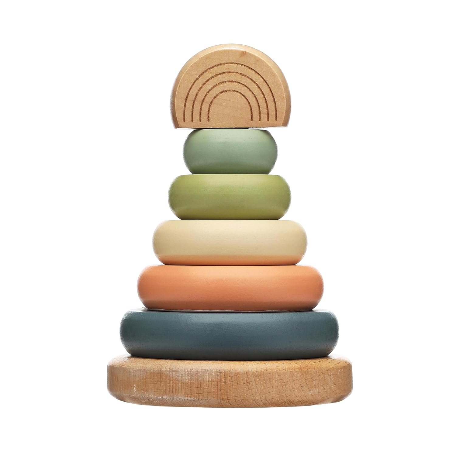 Pearhead Wooden Stacking Rainbow Toy, Montessori Color Sorting Rings for Babies and Toddlers 12+ Months, Nursery Decor
