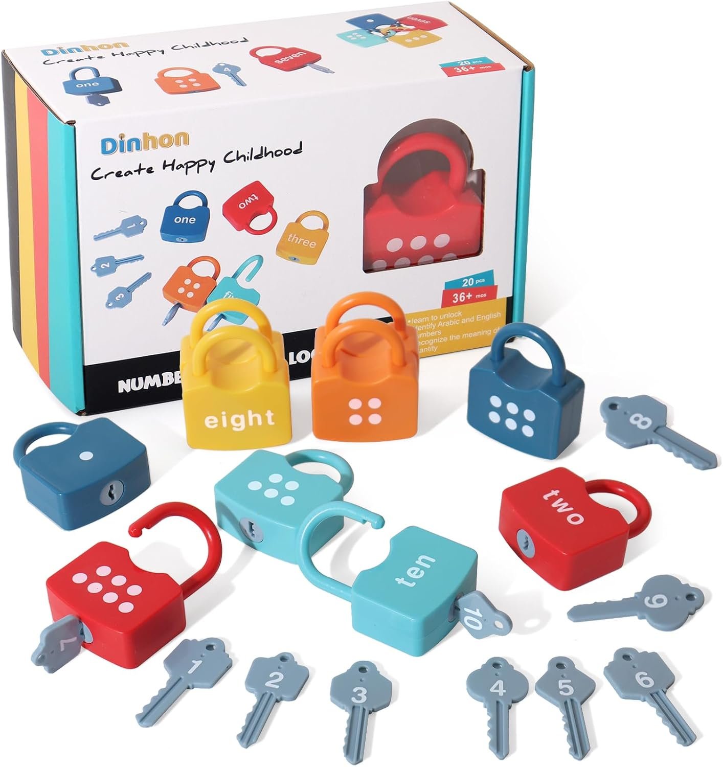 Dinhon Kids Learning Locks with Keys Numbers Matching & Counting Montessori Educational Toys for Ages 3 4 5 Boys and Girls Preschool Games Gifts