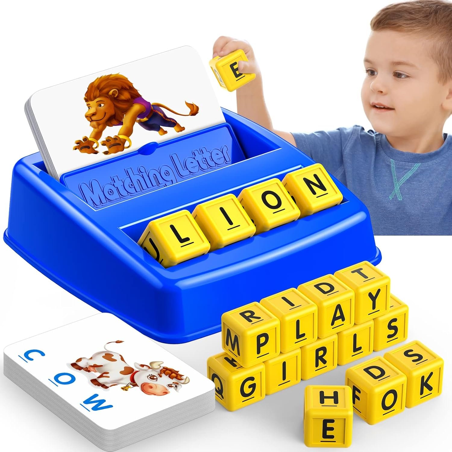 Learning Games for Kids Ages 3-8, Matching Letter Game for Kids Toys Ages 3-8 Educational Toys for 3-8 Year Olds Boys Girls Birthday Party Easter Gifts for 3-8 Year Olds Boys Girls Blue