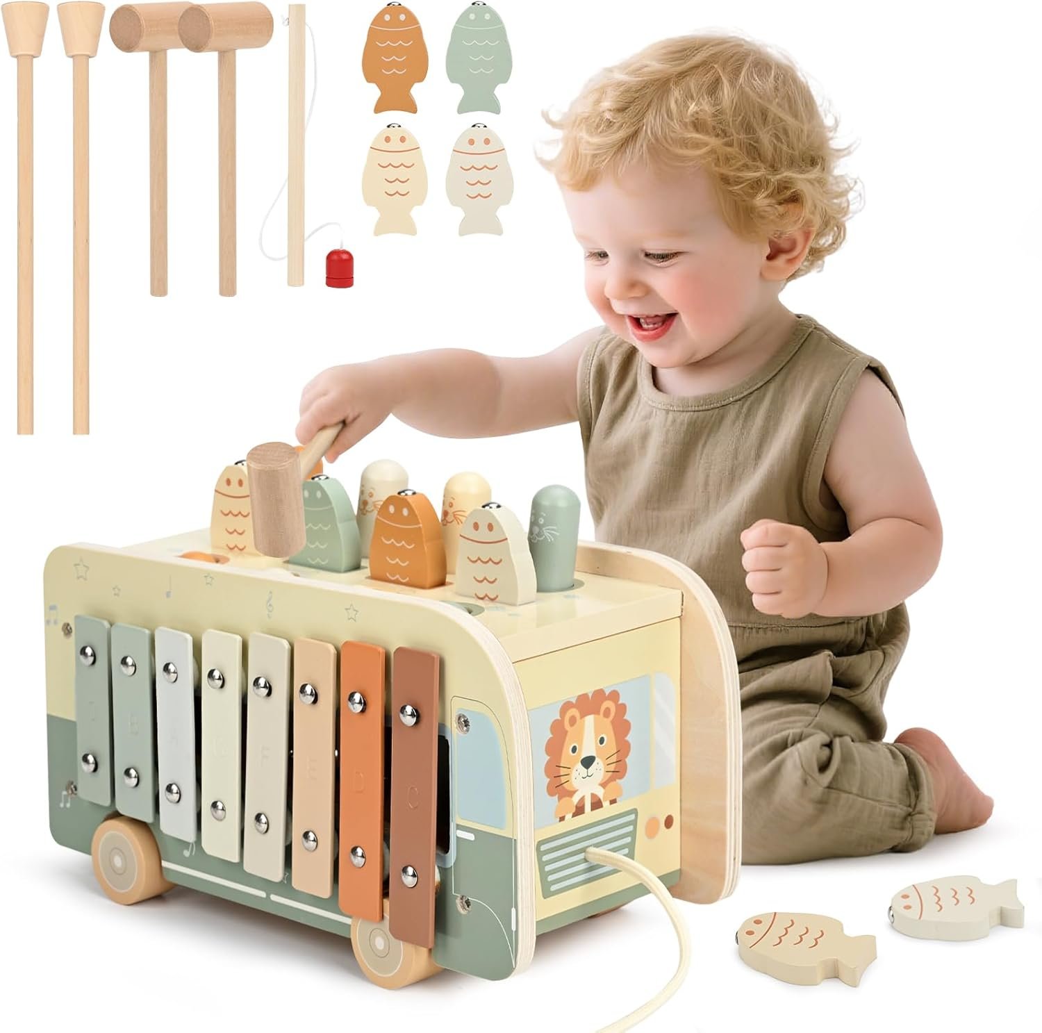 Vanplay Montessori Toys for 1 Year Old – Wooden Hammering Pounding Toys for One Year Old Girls Boy Gifts, 7 in 1 Learning Activities for Baby First Christmas Birthday Gifts for Toddlers 1-3-2-4