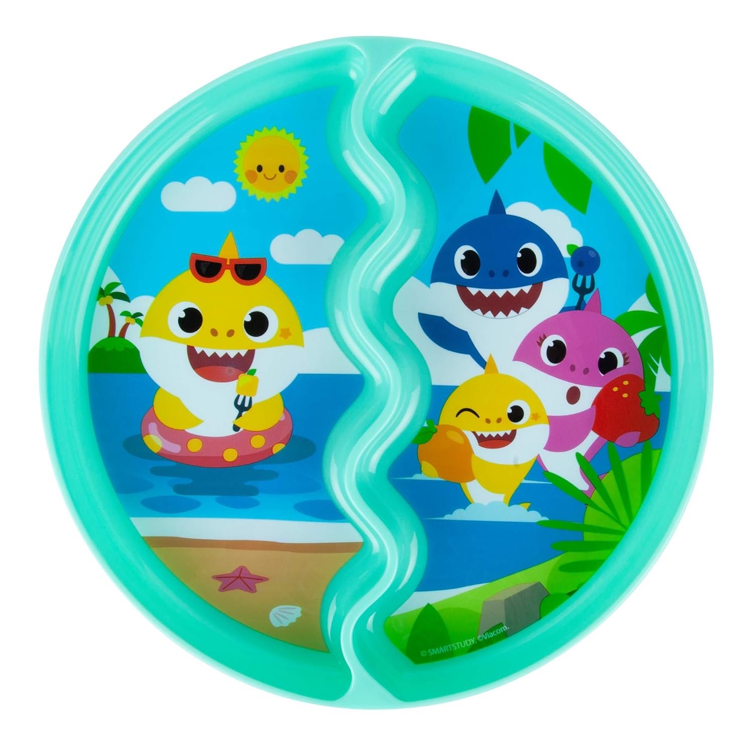 The First Years Pinkfong Baby Shark Divided Suction Plate- Dishwasher Safe Baby Plates with Suction Cups – Baby Feeding Essentials for Solid Food