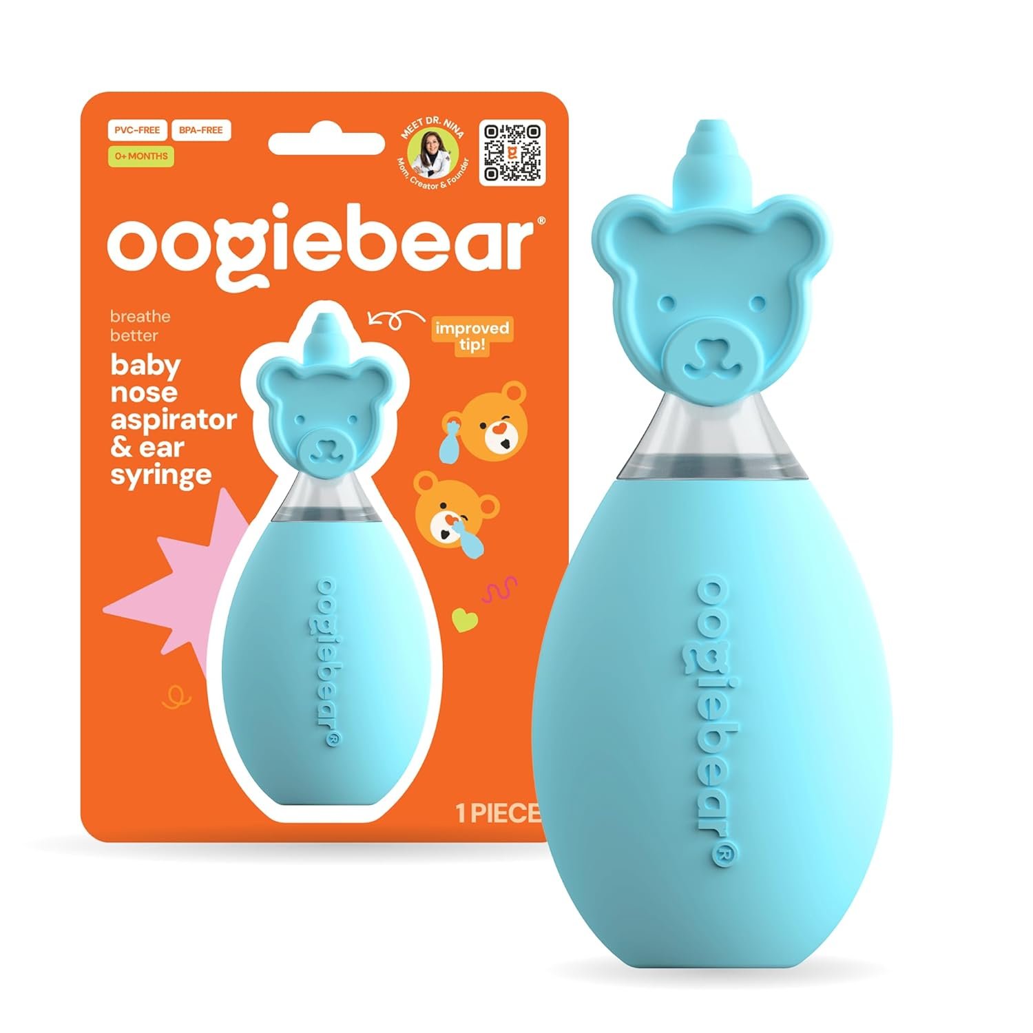 oogiebear: Baby Nasal Aspirator – Safe Booger & Earwax Remover for Newborns, Infants, Toddlers – Better Syringe, Airtight Suction, Nose Sucker – Essential Baby Stuff, Diaper Bag Must-Haves, Blue