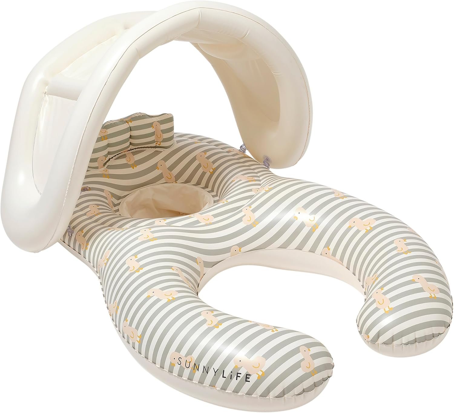 SUNNYLiFE Float Together Baby Seat, Duck Sage Stripe, PVC, 43.31×29.13×25.59 Inches, 1.87 lbs