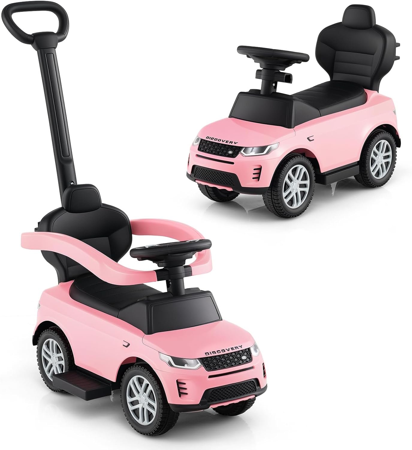 Licensed Push Car for Toddlers by INFANS, 3 in 1 Sliding Walking Car with Push Handle, Horn, Music, Underneath Storage, Foot-to-Floor Ride on Toys for Boys Girls (Pink)