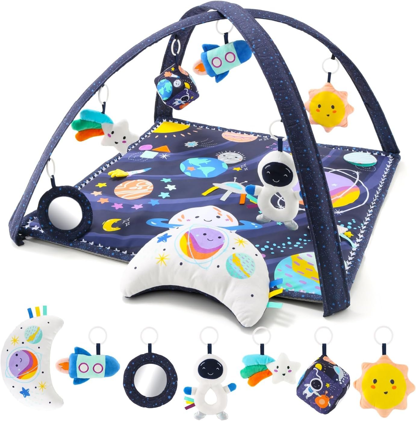 The Peanutshell Unisex Baby Play Gym & 7-in-1 Play Mat – Playmat Baby Toys 0-6, 6-12 Months Tummy Time Mat with Hanging Toys, Soft Padded Mat for Newborns, Infants – Space