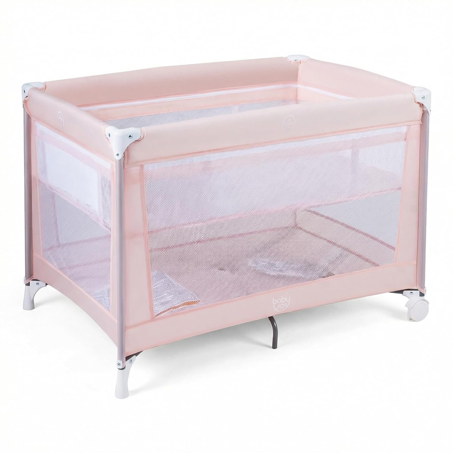 BABY JOY Pack and Play with Bassinet, Portable Playard for Baby, Double Layer Foldable Baby Playpen with Mattress, Lightweight Pink Travel Crib with Bassinet & Carry Bag from Newborn to Toddlers