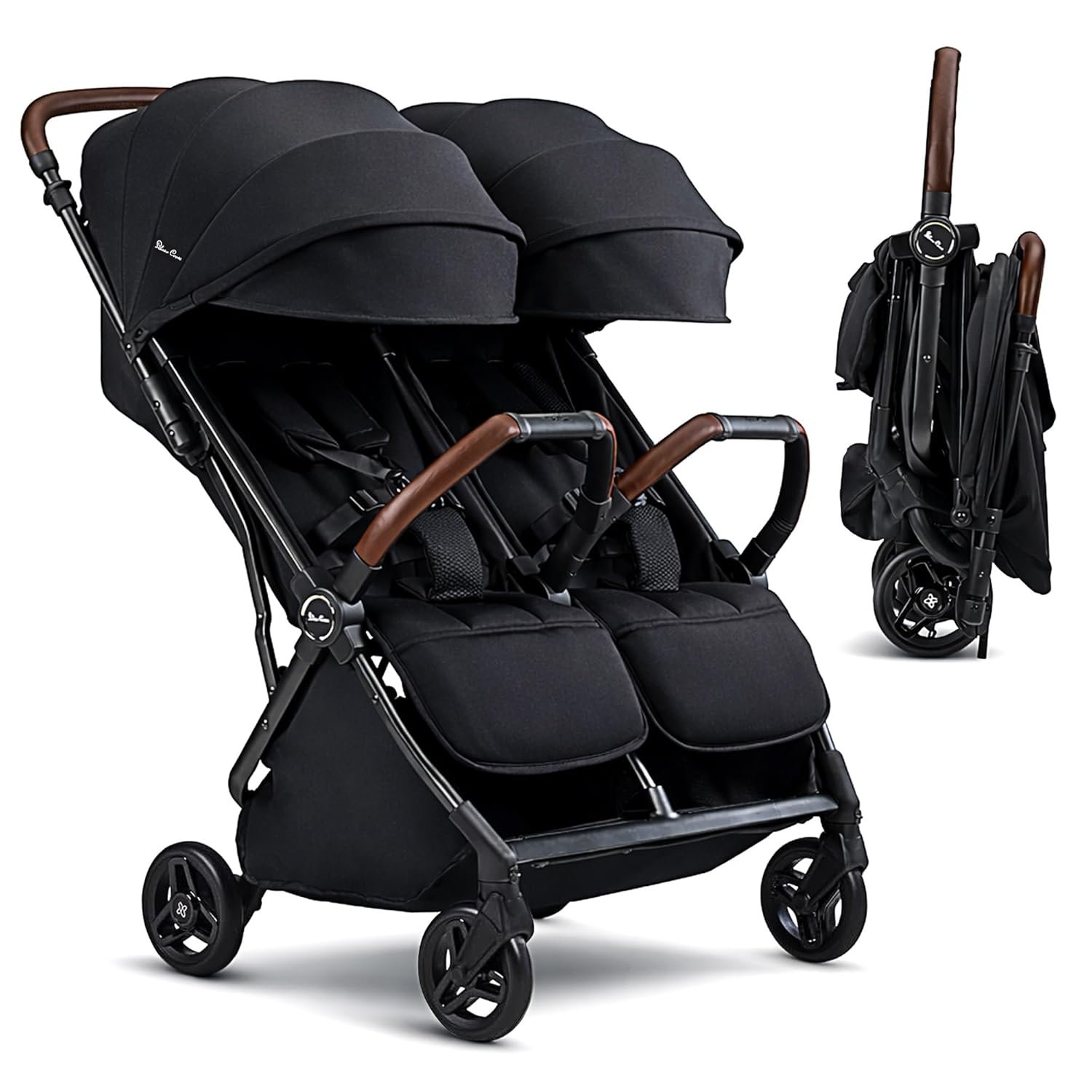 Silver Cross Jet Double – Full Size Side by Side Double Infant & Toddler Stroller – Lightweight, Compact & Easy to Fold, with All-Terrain Wheels – Disney Park Approved, Space Black