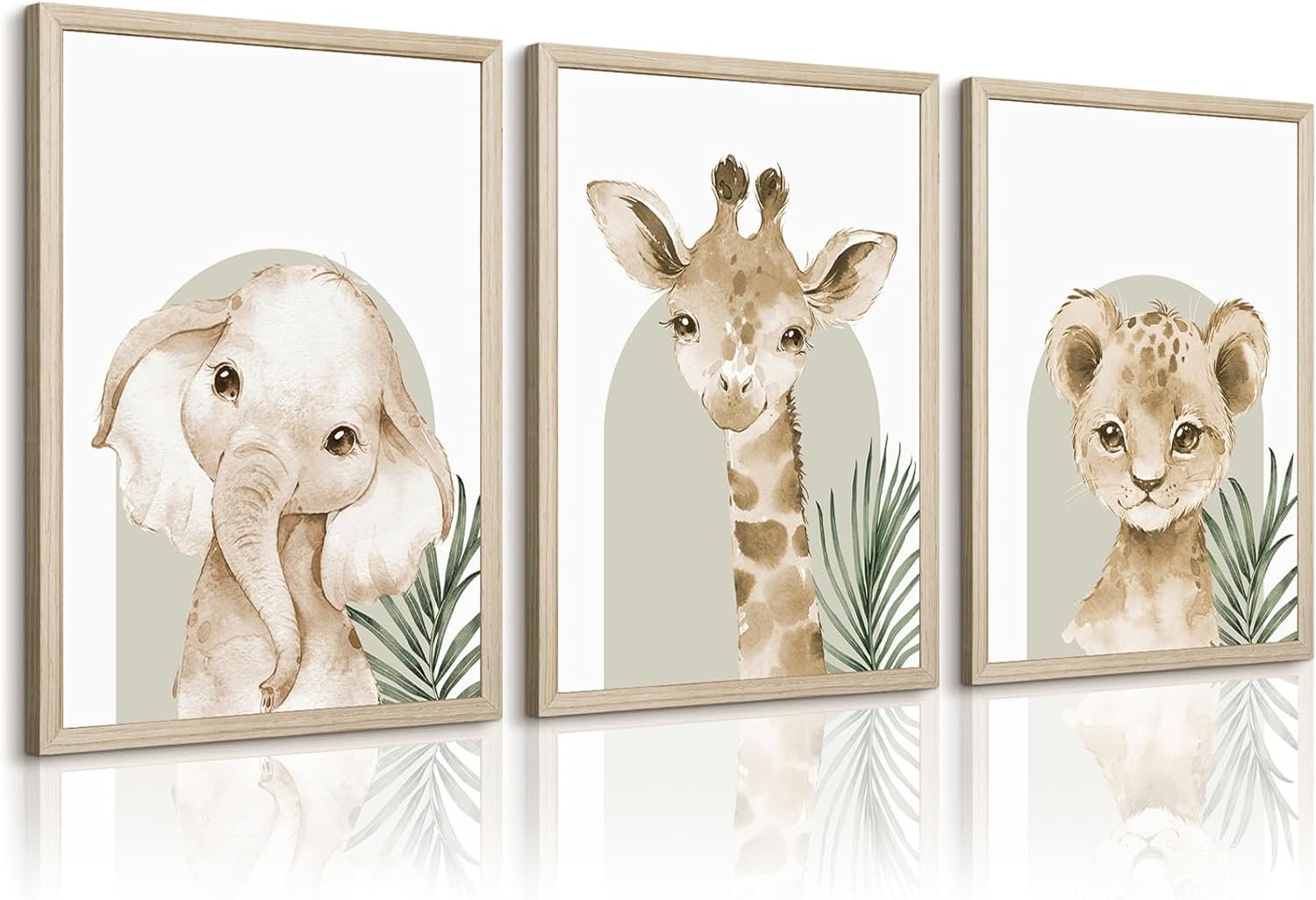Animal Wall Art Pictures Baby Nursery Canvas Wall Art Decor Safari Animal Prints Jungle kids Wall Art Woodland Nursery Wall Decor Giraffe Jungle Poster for Room 12×16 Inch Wood Framed Set of 3