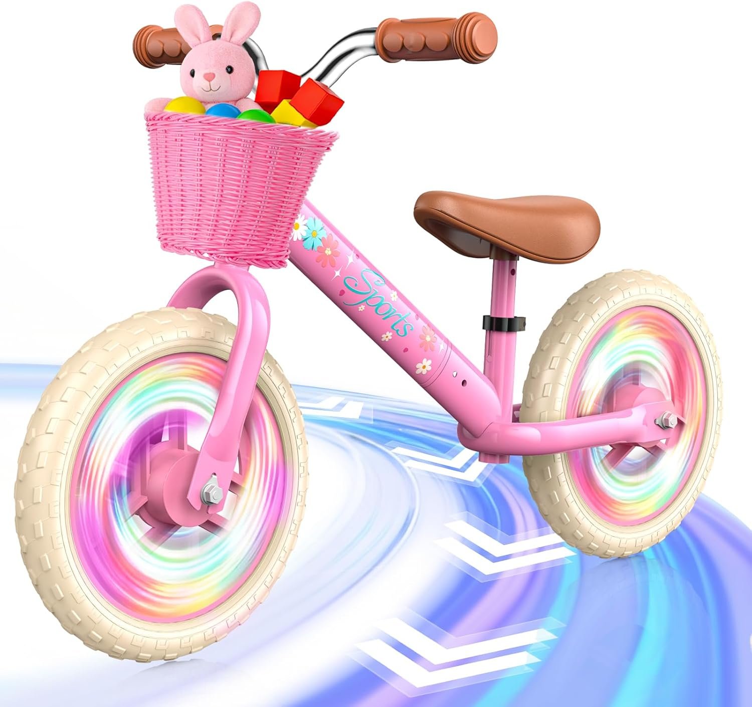 Toddler Balance Bike for 2-5 Year Old,Kids Balance Bike with Fender,Kids Bicycle for 2 3 4 5 Years Old Boy Girl Birthday Christmas Toy Gift,Adjustable Seat/Handlebar,Flat-Free LED Tires,10Min Assembly
