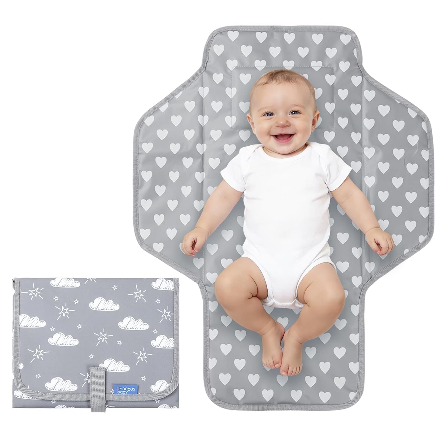 Baby Portable Changing Pad Travel – Waterproof Compact Diaper Changing Mat with Built-in Pillow – Lightweight & Foldable Changing Station, Newborn Shower Gifts