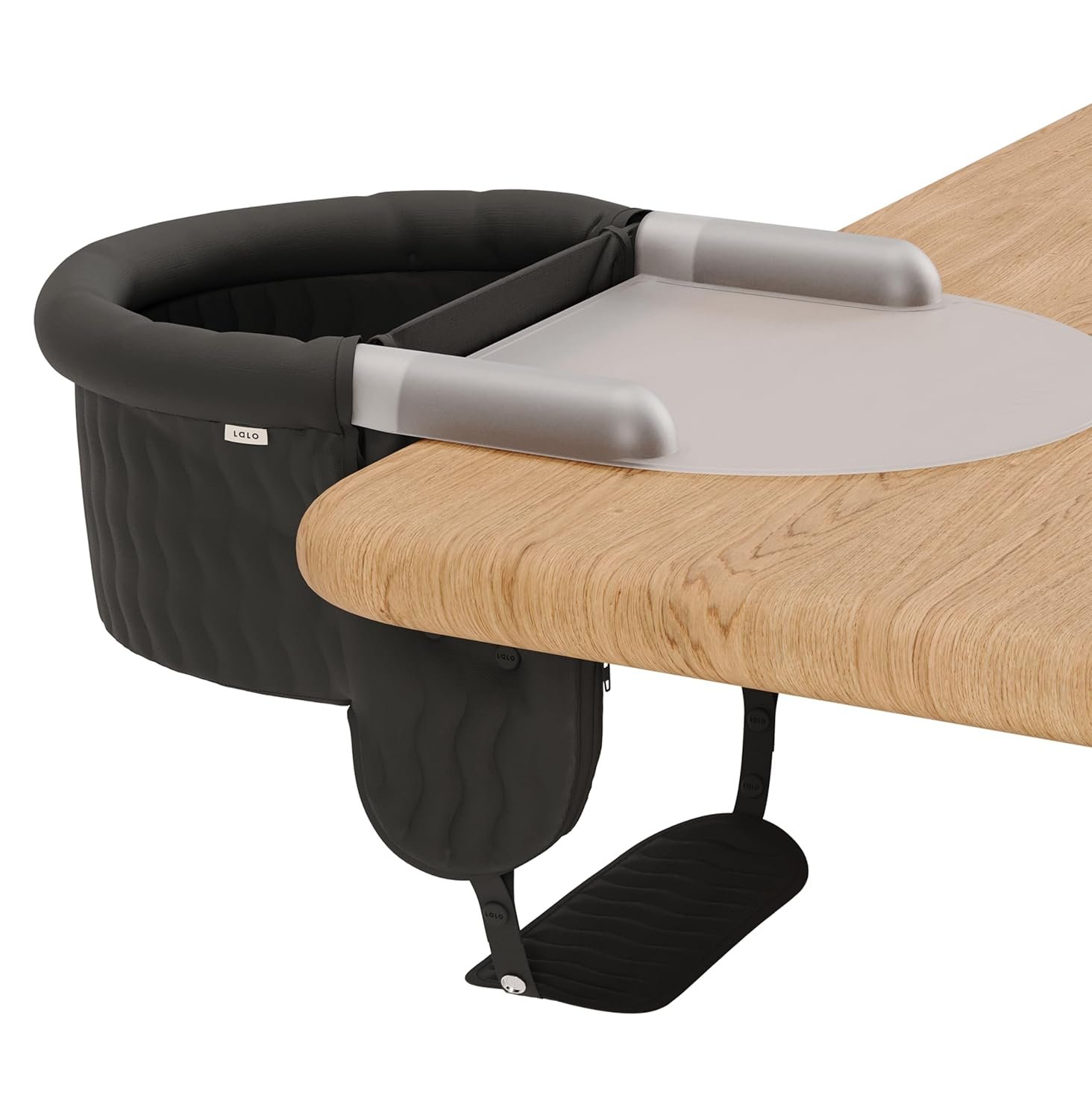 Lalo – The Hook-On Chair with Tray and Footrest – Portable High Chair for Babies and Toddlers up to 37lbs – Compact, Easy-to-Use Design – Fits Tables 0.8” to 3.5” Thick – Travel Bag Included