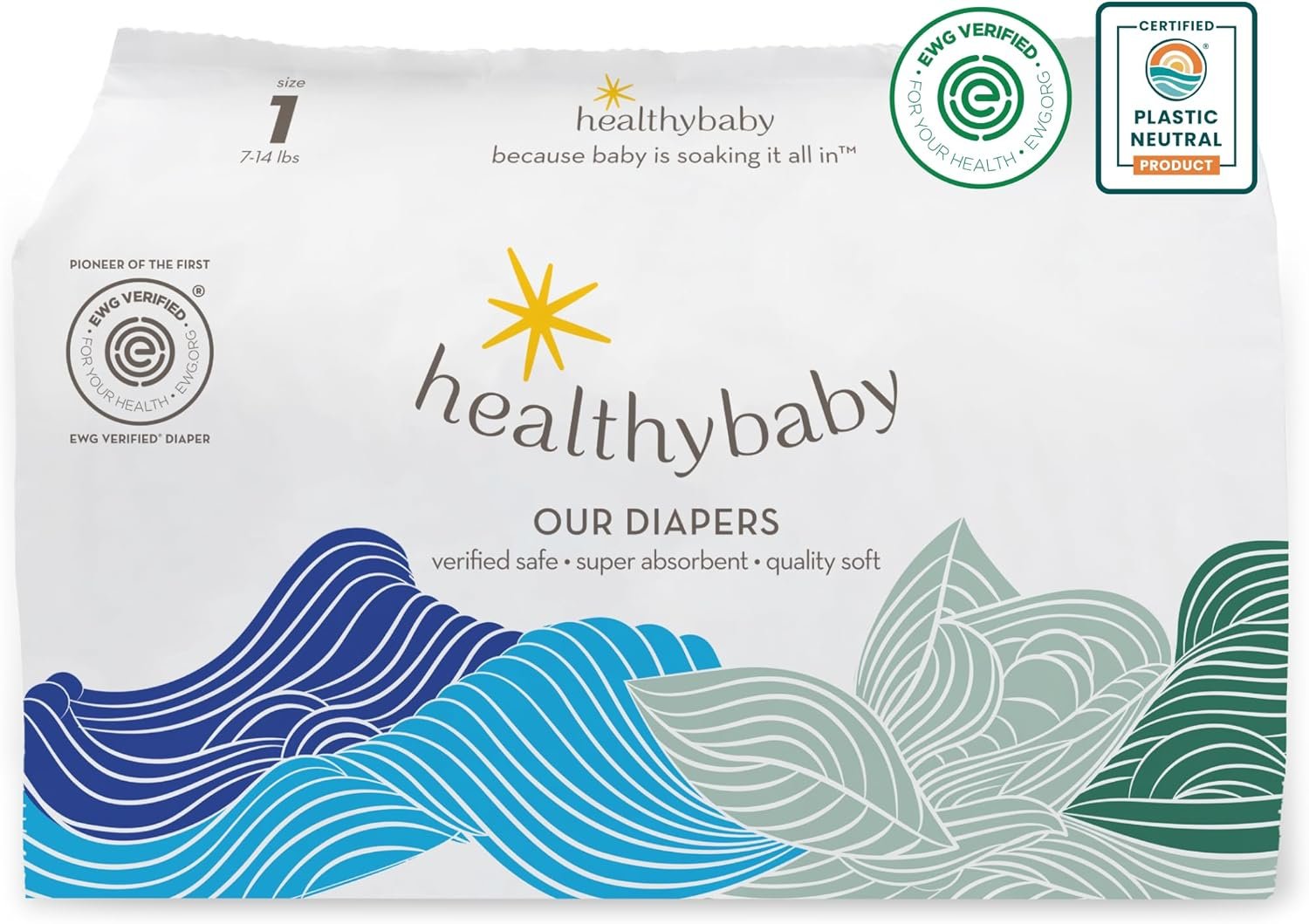 Our Diapers | The First EWG Verified & Microbiome-Friendly Diaper | 12-Hour Leak Protection | Made with Organic Cotton & Plant-Derived Materials | Totally Chlorine Free | Size 1 (7-14 lbs) 42 Count