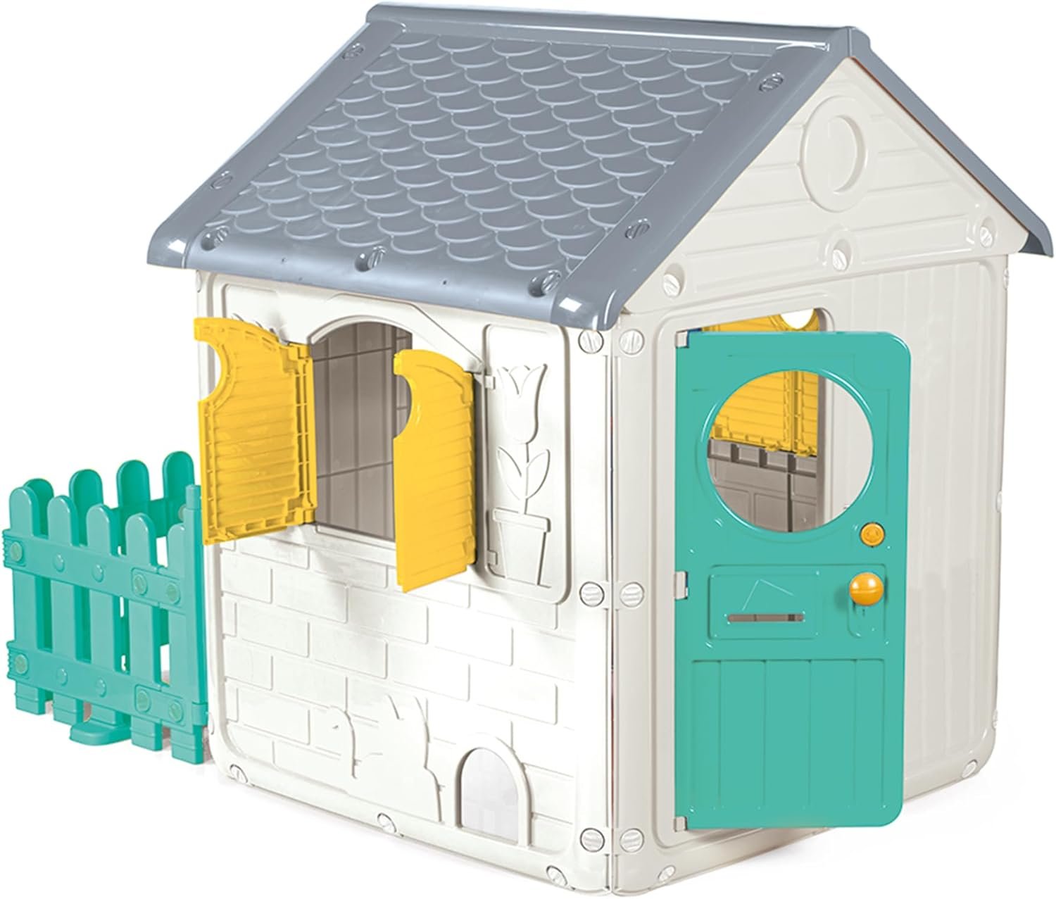 DOLU My First Playhouse with Fence, Durable, Easy-to-Assemble Toddler Playhouse with Doors & Fence for Indoor & Outdoor Imaginative Play, White