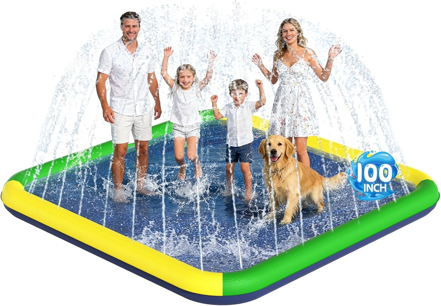 Splash Pad for Kids & Dogs, EPN 140″-100″ Extra Large Non-Slip Sprinkler Splash Pad, Thickened 0.5mm PVC Water Play Mat, Outdoor Water Toy for Backyard Summer Fun, Ideal for Toddlers 3+ Boys Girls