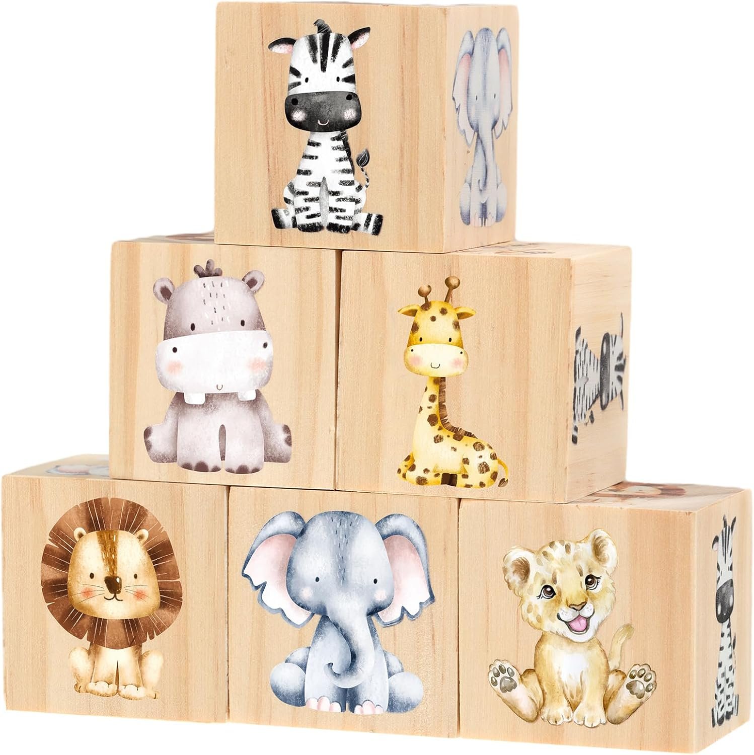 Kigley 6 Pcs Nursery Decor for Girls and Boys Nursery Decor Watercolor Shelf Decoration for Bedroom Playroom Gifts(Safari Animals)