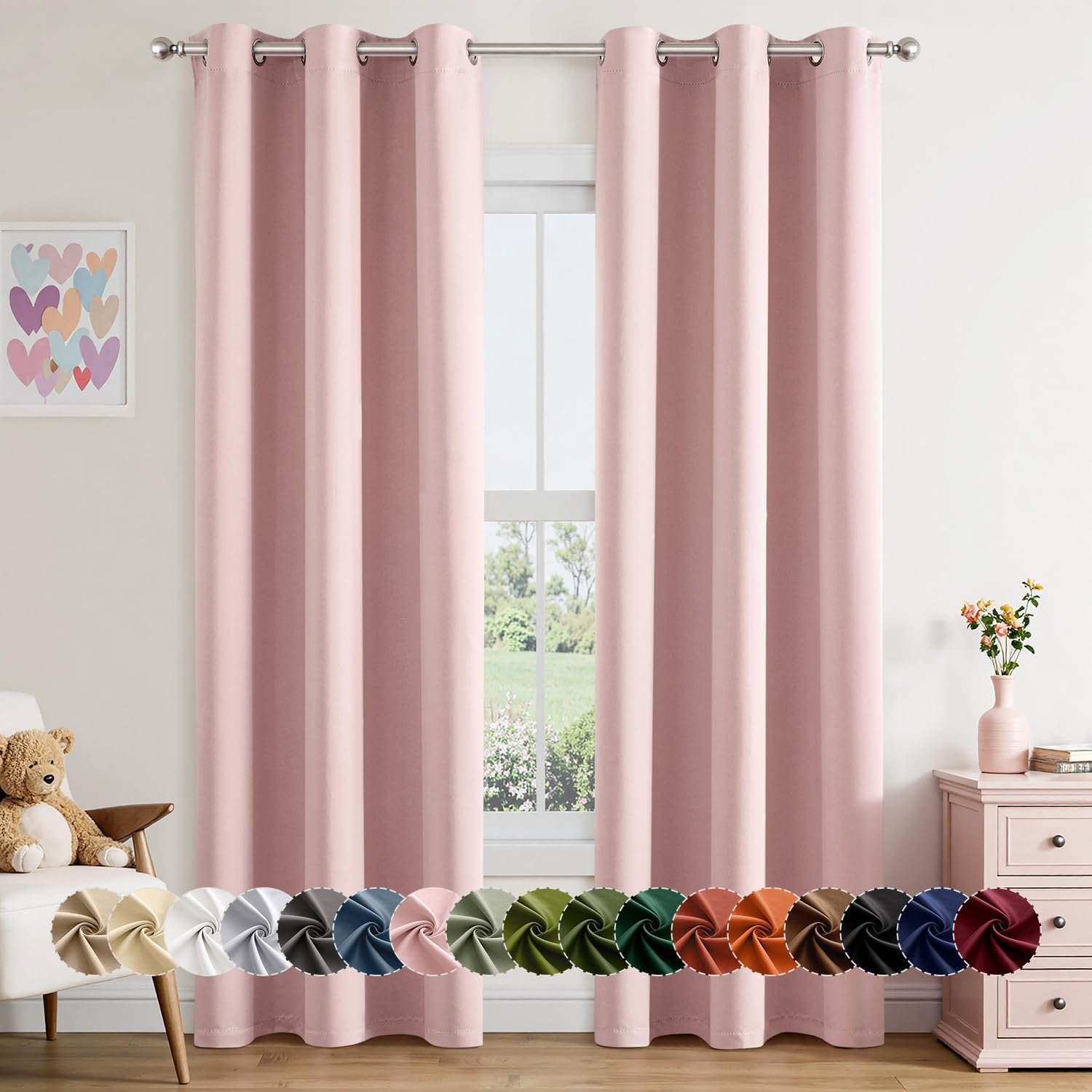 MIULEE Baby Pink Blackout Curtains for Bedroom Living Room 84 Inches Long 2 Panels, Thermal Insulated Room Darkening Drapes Grommet Noise Reducing Light Blocking Window Treatments 40×84 Inch