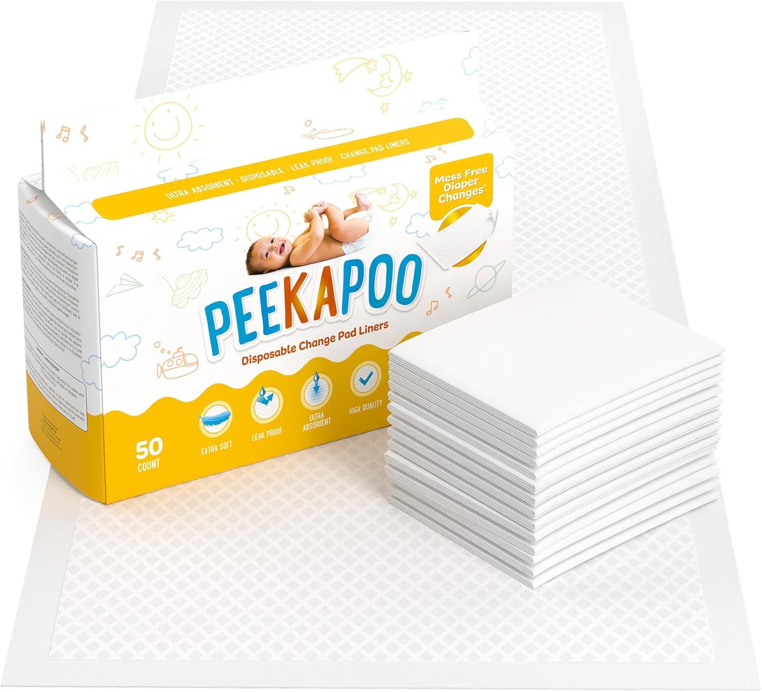 Peekapoo – The Original Disposable Baby Changing Pad Liners – 50 Pack | Super Soft, Waterproof, Ultra Absorbent | Portable, Travel-Friendly, Mess-Free Diaper Changes Anywhere