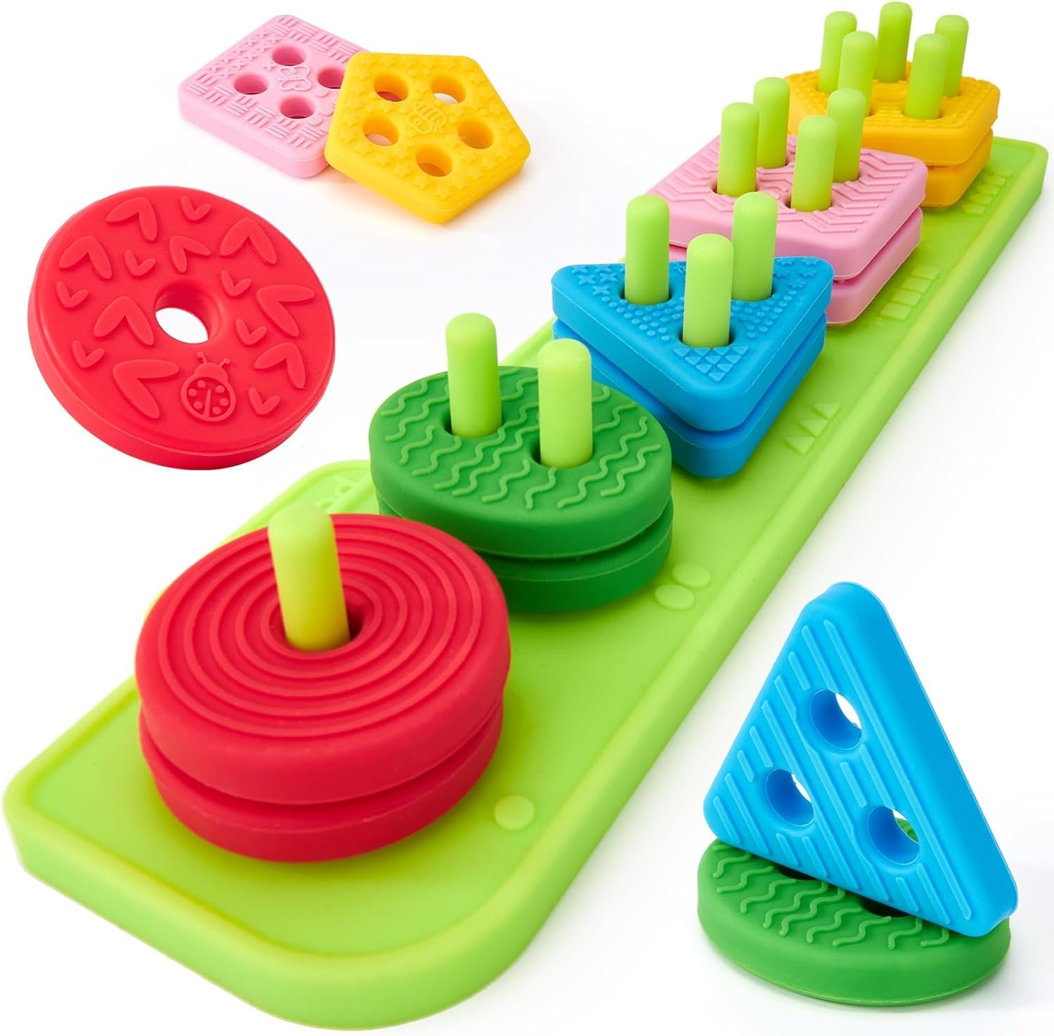 hahaland Silicone Sorting & Stacking Toys Toddlers 1-3 – Montessori Sensory Toys for 1 Year Old, Textured Soft Blocks for Shape & Color Sorting Learning Baby Toys 1 Year Old Boy Gifts Girl Sorter Toy