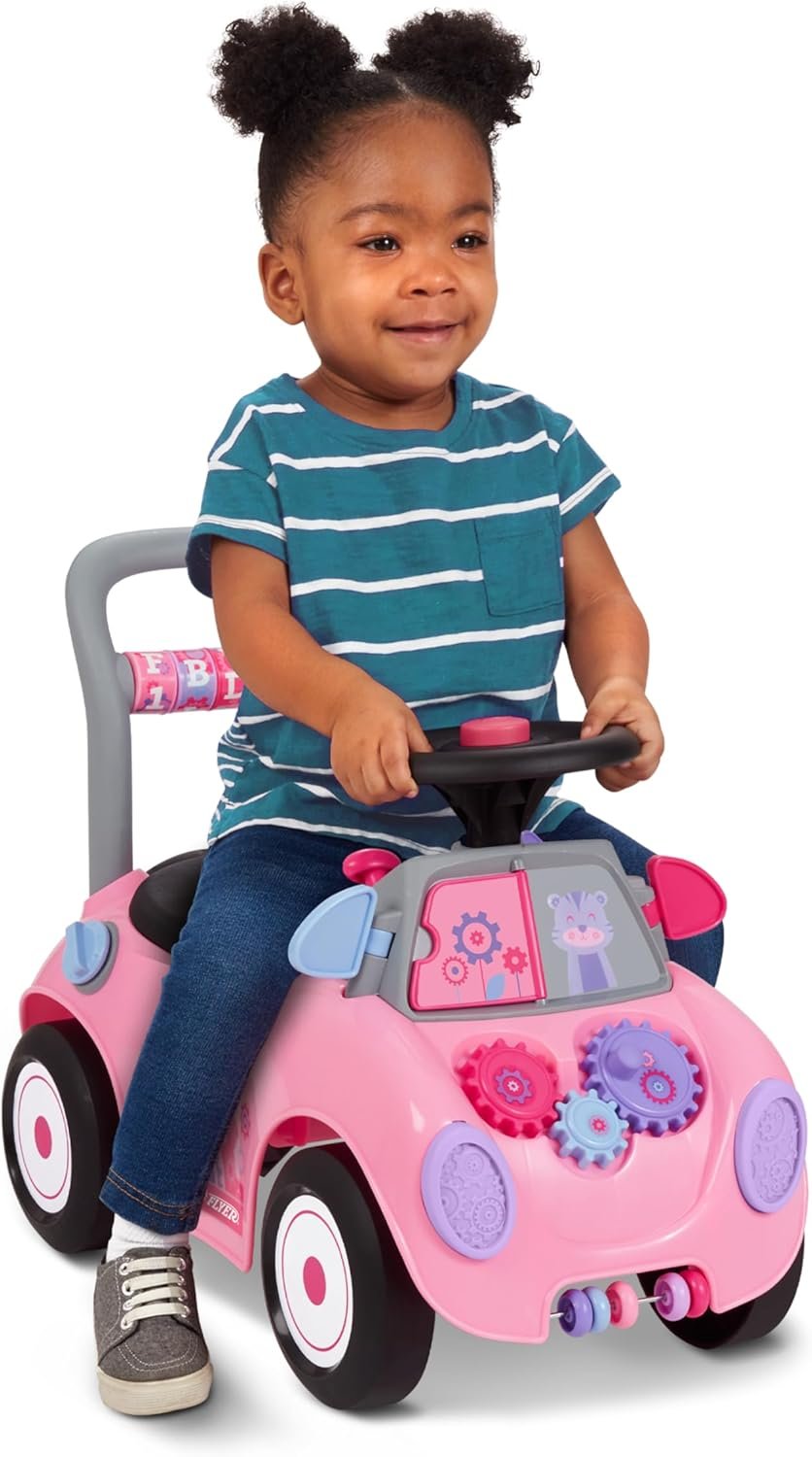 Radio Flyer Creativity Car, for Toddlers 1-3, 3-in-1 Push Walker Ride On Rocket with 17 Sensory Activities, Anti-Tip Feature, Under-Seat Storage, Horn and Gears, 42 lb Capacity, Toddler Ride On Toys