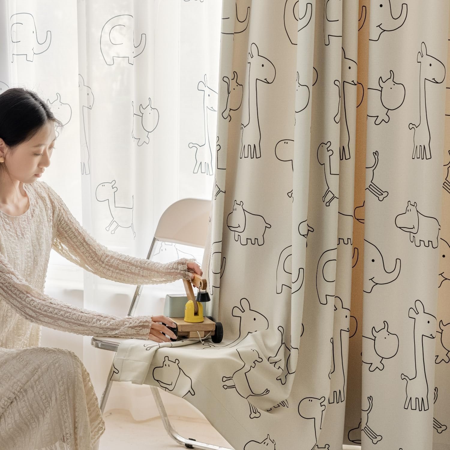 Cartoon Animals Pattern Blackout Curtains for Kids Bedroom Living Room Grommet Top Beige Kids Bedroom Curtain for Boys Girls Bay Window Nursery Room Window Treatments 1 Panel (W52 L84 inch,Beige)