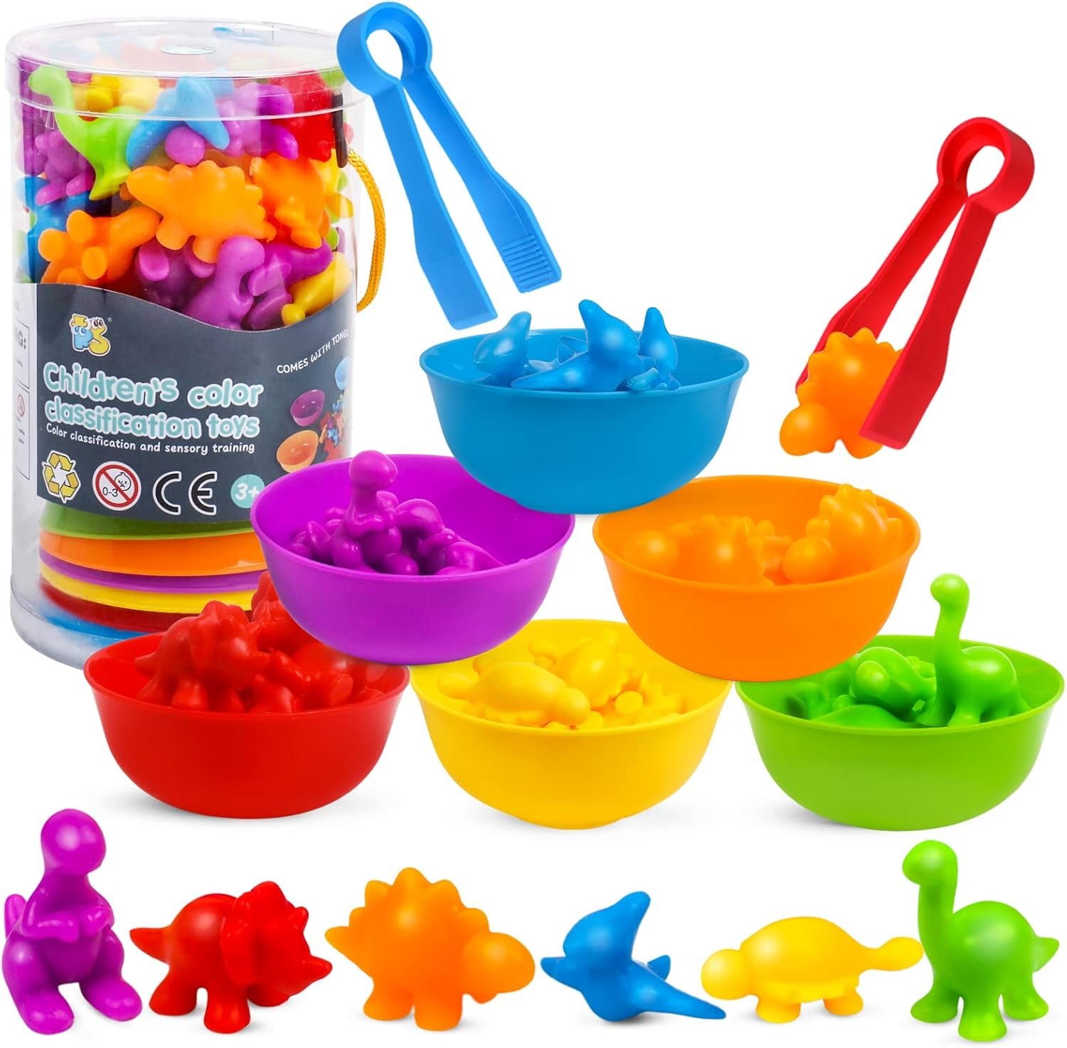 USATDD Counting Dinosaurs Montessori Toys Color Sorting Animals Matching Games Preschool Learning Activities Educational Sensory Toys Easter Basket Stuffers Gifts for Kids Toddlers Boys Girls Age 3+
