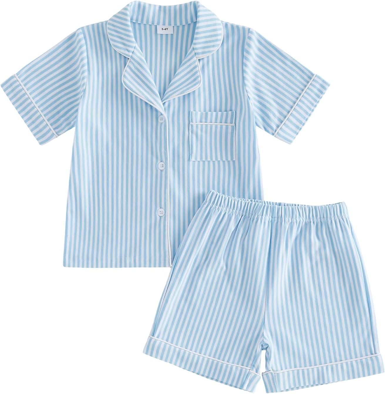 Kuriozud Toddler Baby Girl Pajamas Set Summer Floral Short Sleeve Button Down Shirt Top and Shorts 2pcs Pjs Sets Sleepwear