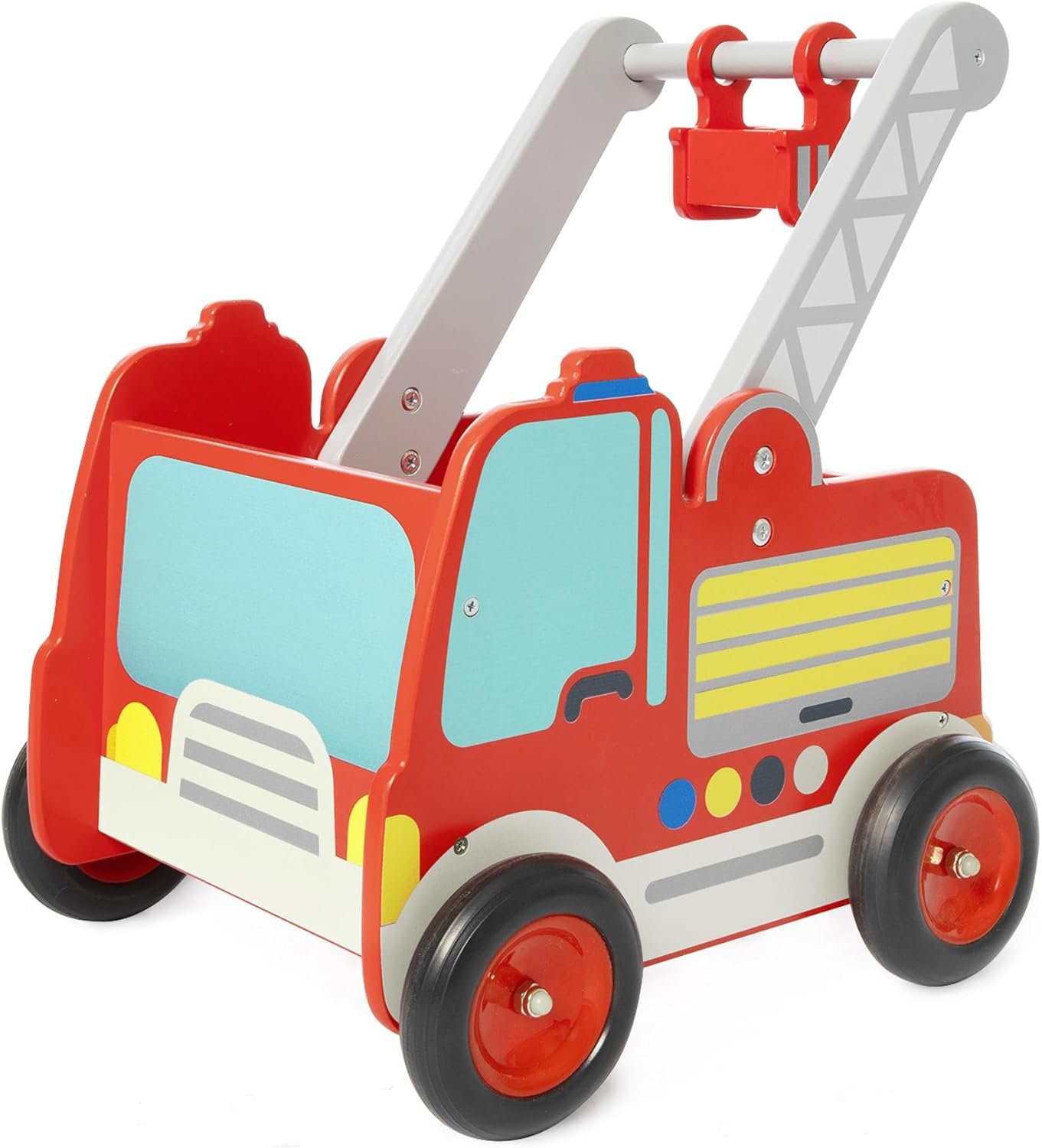 Labebe Wooden Baby Push Walker – Learning Toy for Toddlers 1-3 Year Old Boys and Girls, Fire Truck With Wheels