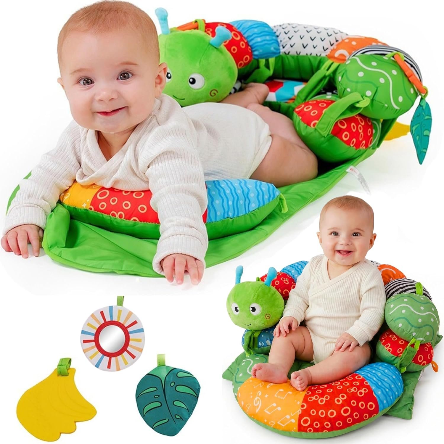 2-in-1 Tummy Time Mat & Baby Lounger Pillow – Seat Support for Baby Play Mat for Babies 0-6 Months, Infant Lounger Activity Center with Newborn Toys, Floor Pillows Sit Me Up, Infant Toys Floor Lounger