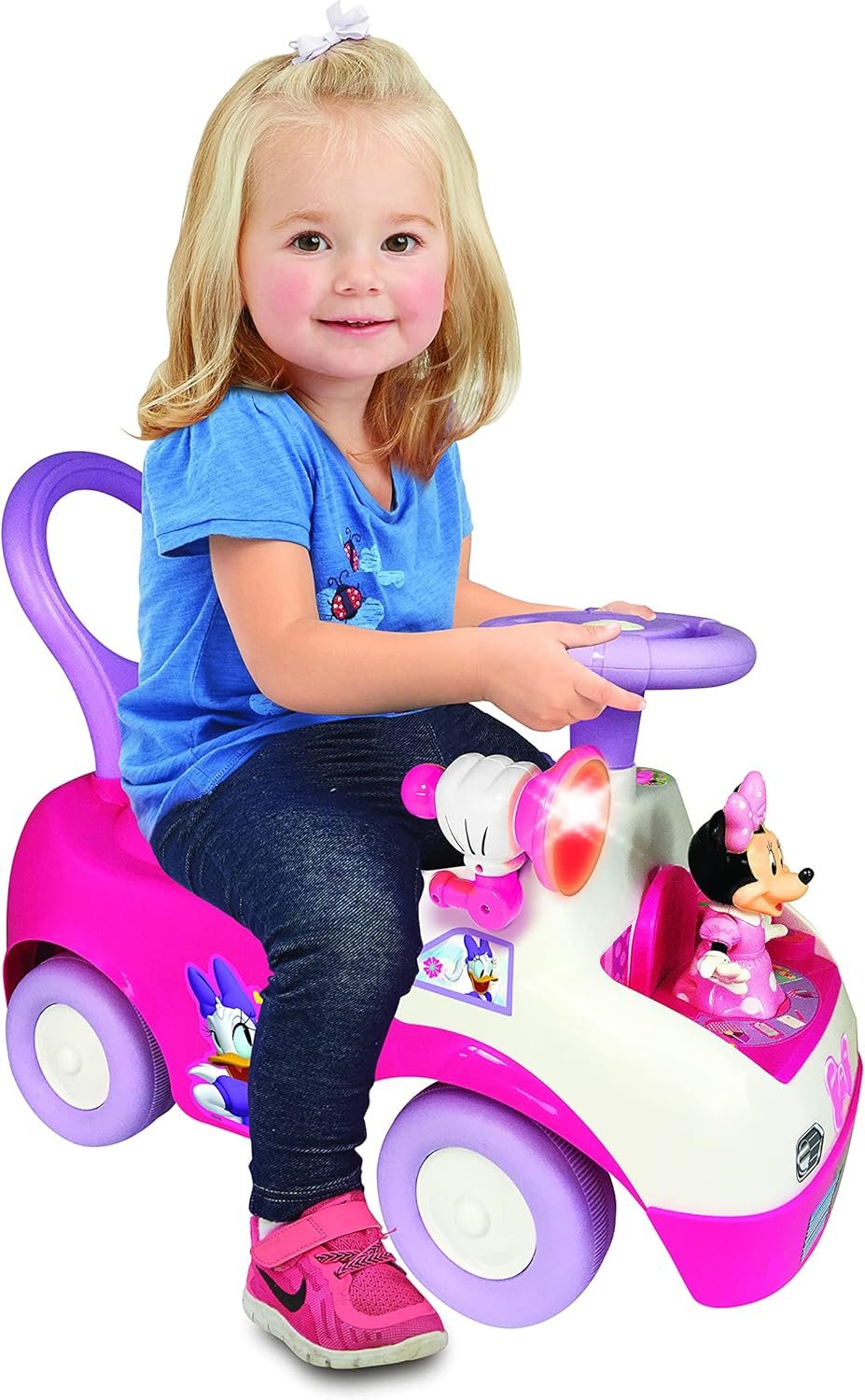 Kiddieland Minnie Dancing Ride-On Toy for Toddlers, Interactive Music, Lights and Sounds, Steering Wheel with Horn, Ages 2+, Durable Foot-to-Floor Push Car