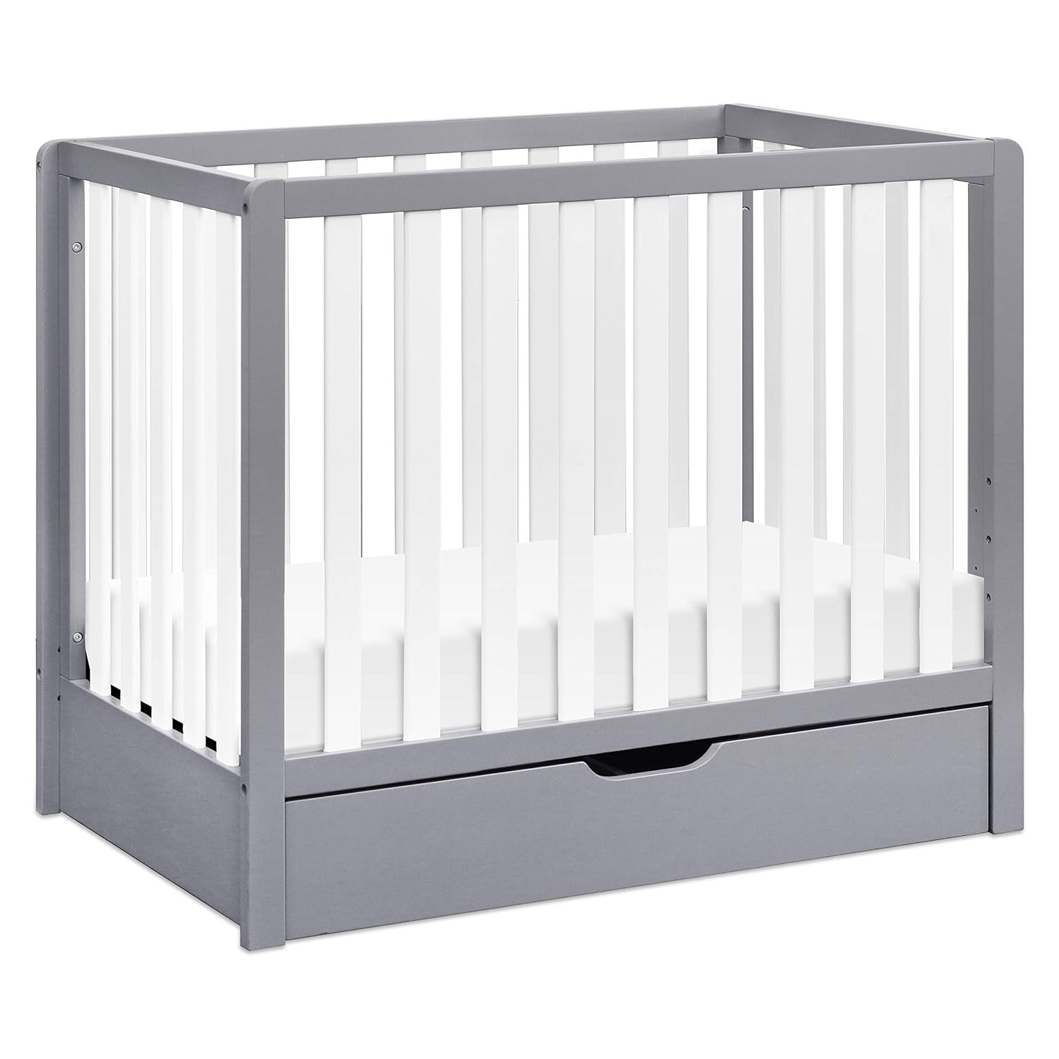 Carter’s by DaVinci Colby 4-in-1 Convertible Mini Crib with Trundle Drawer in Grey and White, Greenguard Gold Certified, Undercrib Storage